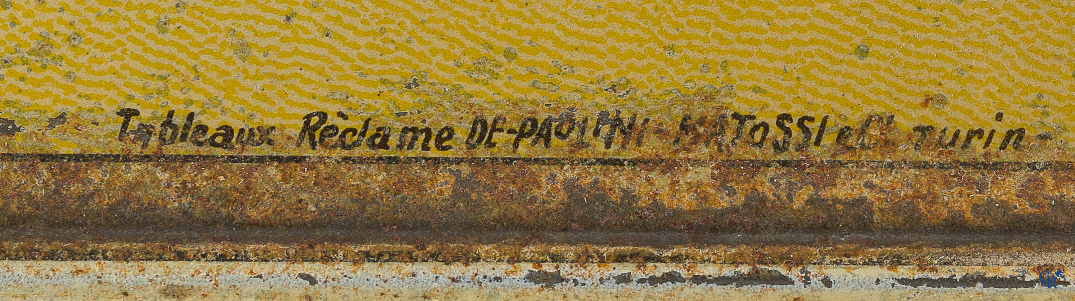Amandines de Provence. Biscuits Pernot, dessert exquis. Zeldzame publiciteit in beschilderd blik. Circa 1910.