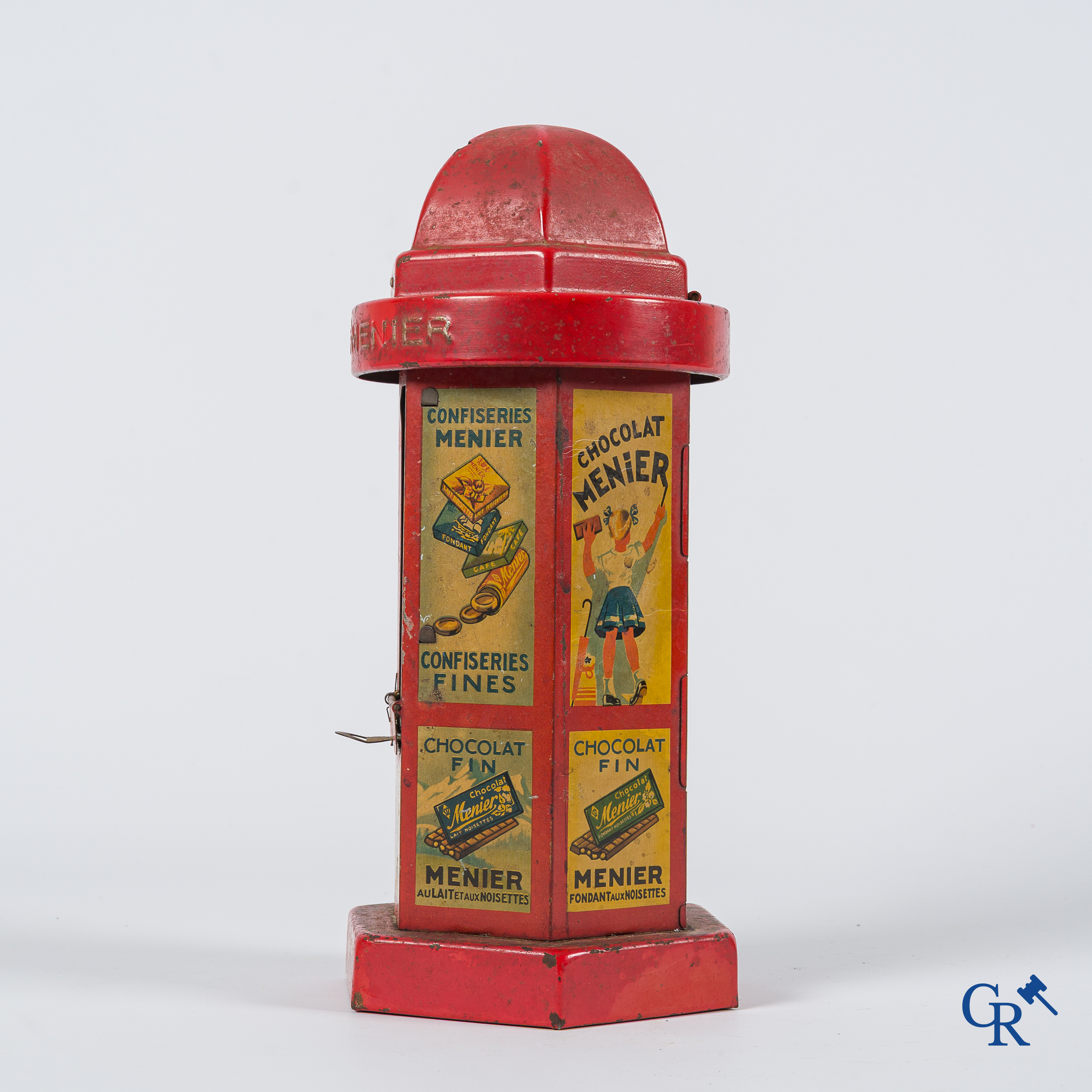 Chocolat Menier. Kioskvormige publiciteits spaarpot voor chocoladerepen van Menier. Jaren '30-'40.