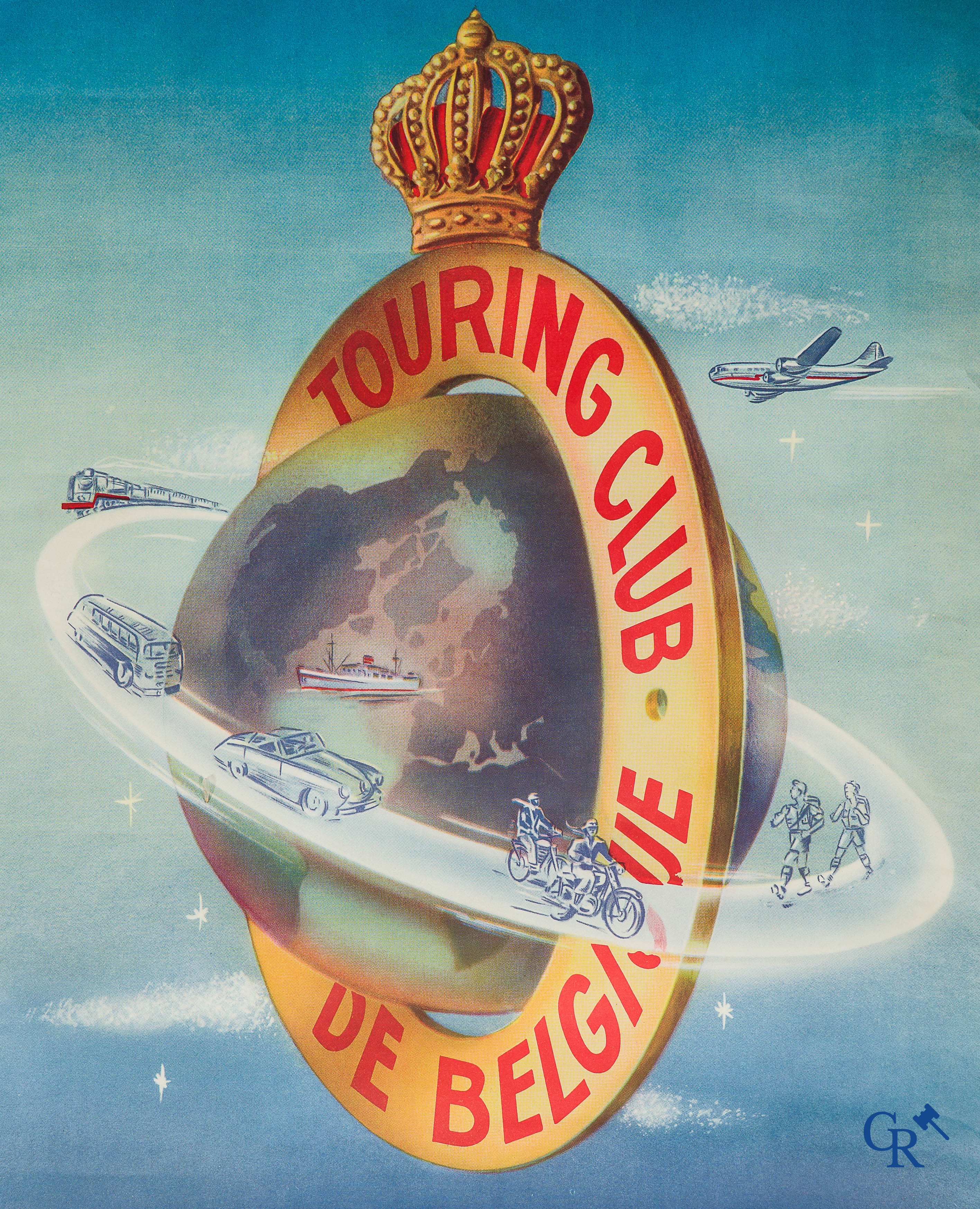 J. Prion, Touring Club De Belgique. Zeldzame publiciteits affiche voor de Touring Wegenhulp van België. 50'er jaren.