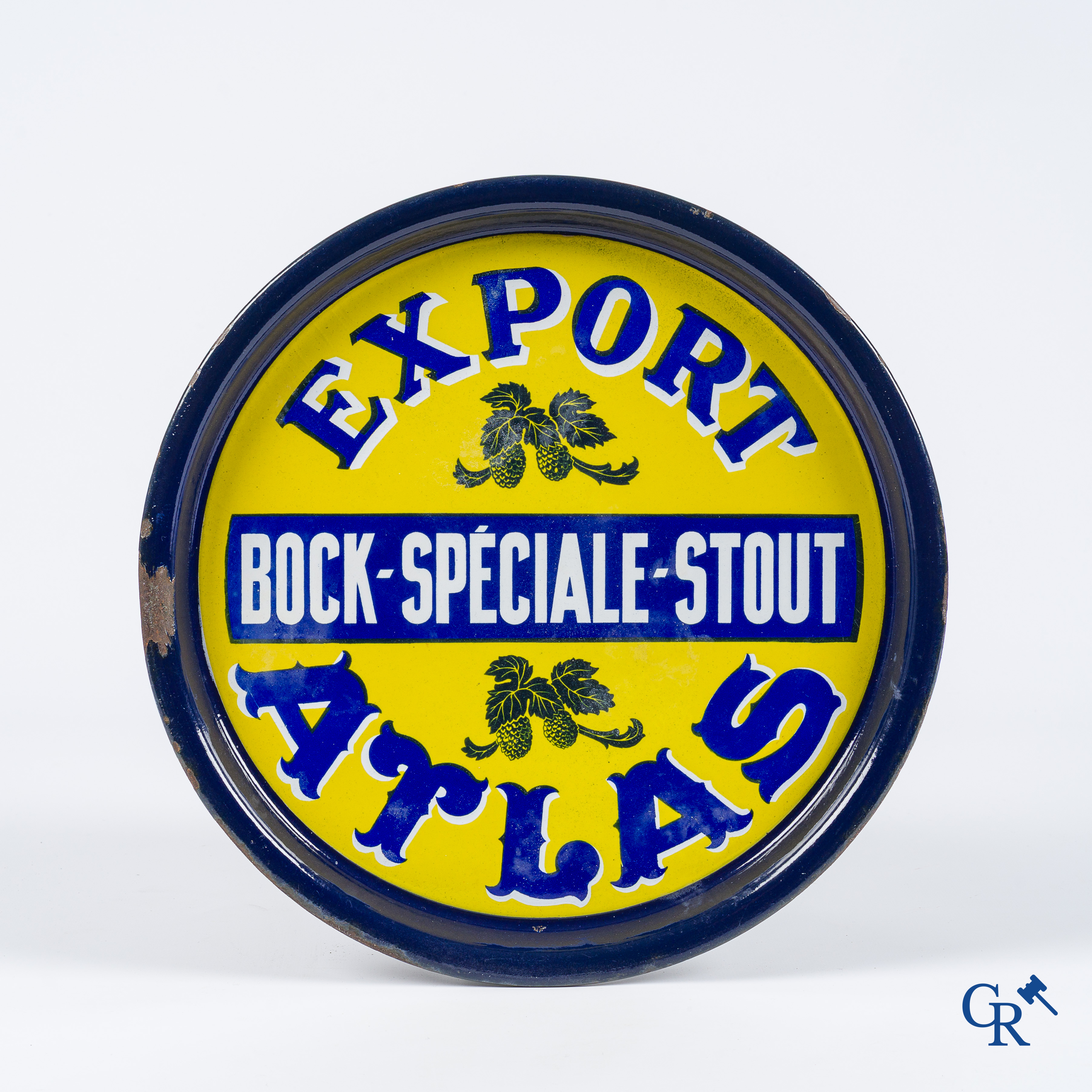 Publiciteitsdienblad in émaille voor Export Atlas bier, Bock Spéciale Stout. Jaren '30.