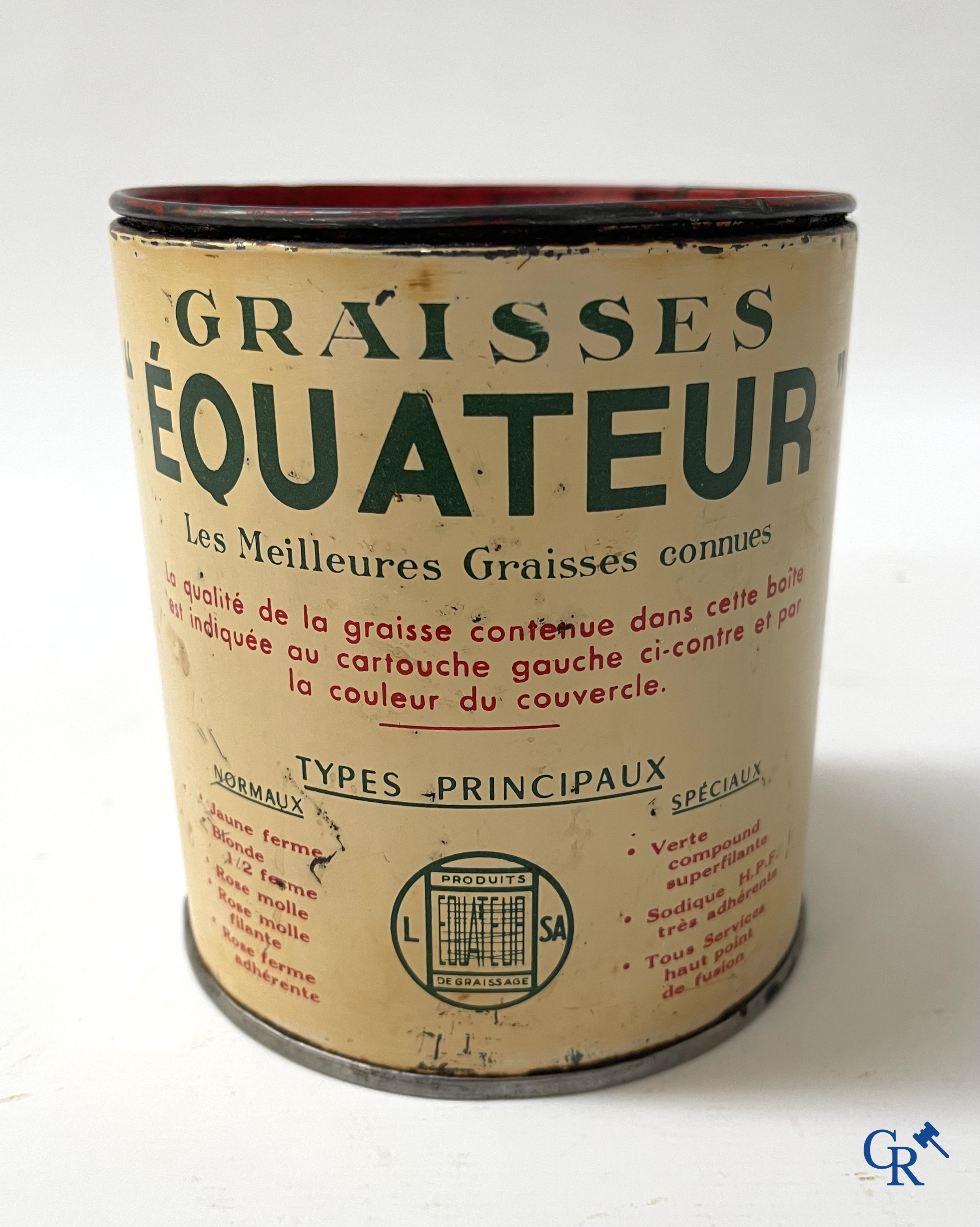 Automobilia. 6 blikken voor autosmering. Graisse Renault, Equateur, Motorine Veedol, Hamelin, Shell. Jaren '50.