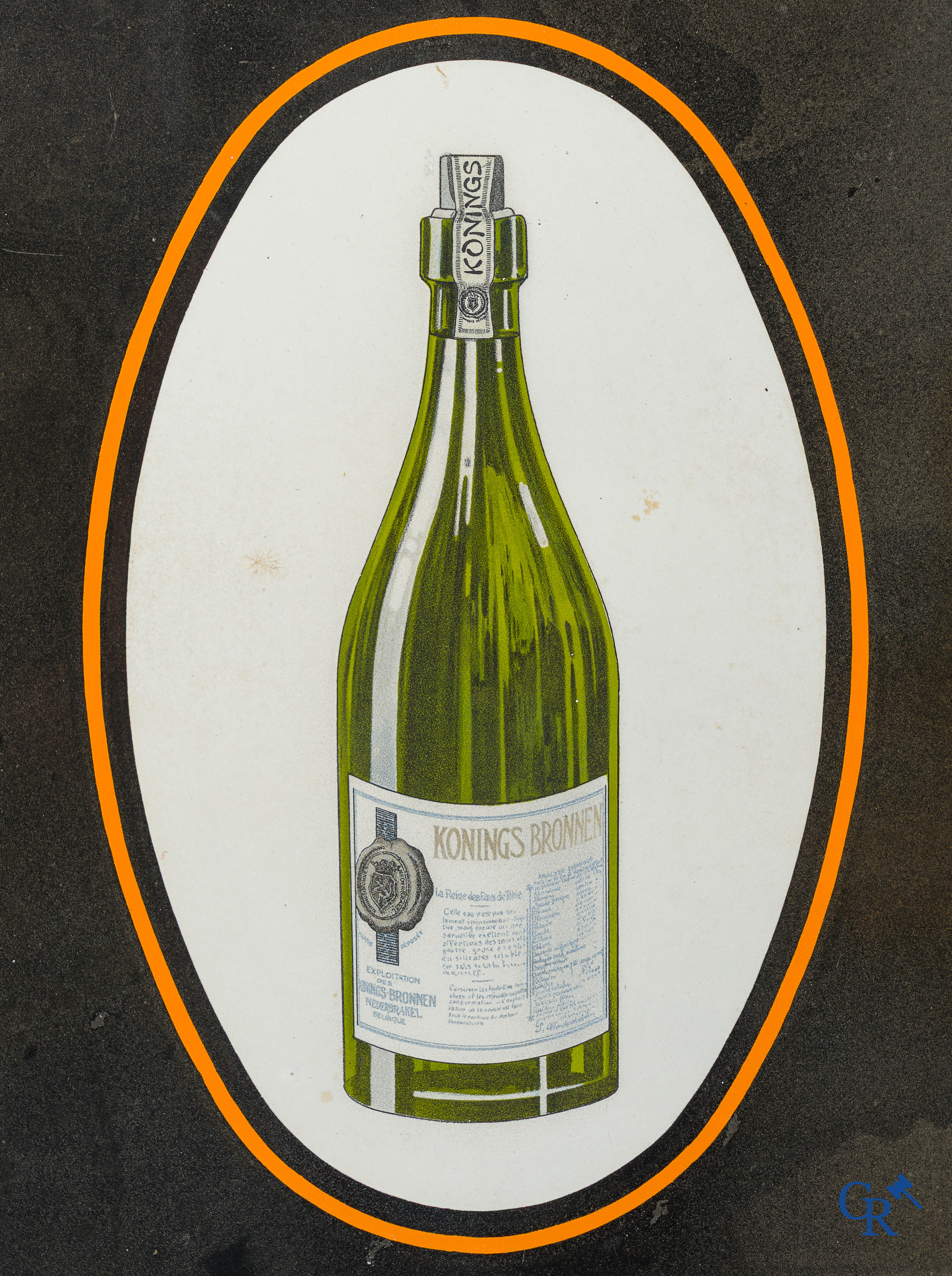 Konings Bronnen. Zeldzaam emaille reclamebord voor het KaBé bronwater van Nederbrakel. Emaillerie Koekelberg 1933.