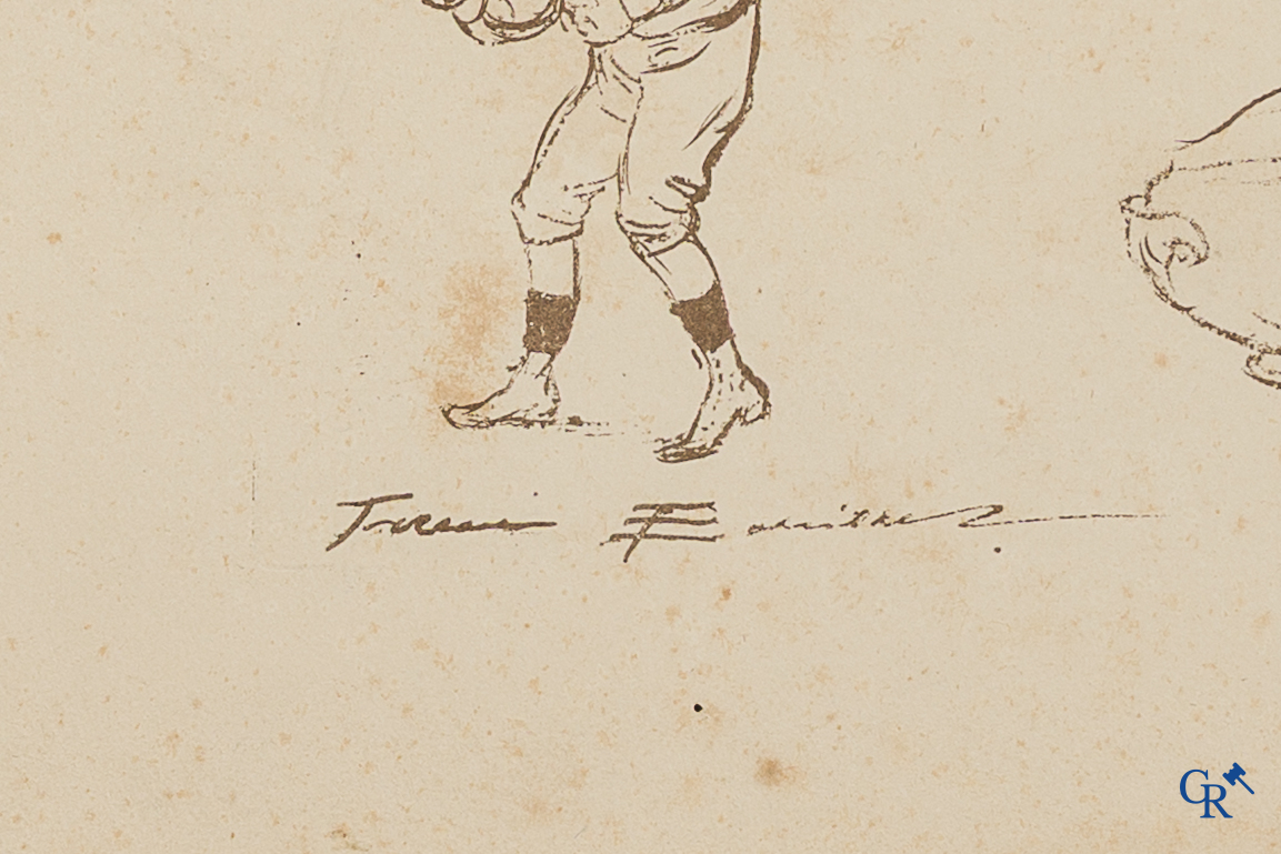 Firmin Bouisset (1859-1925) Lithografische proefdruk met schetsen van Jacques Bouisset en typische onderwerpen.
