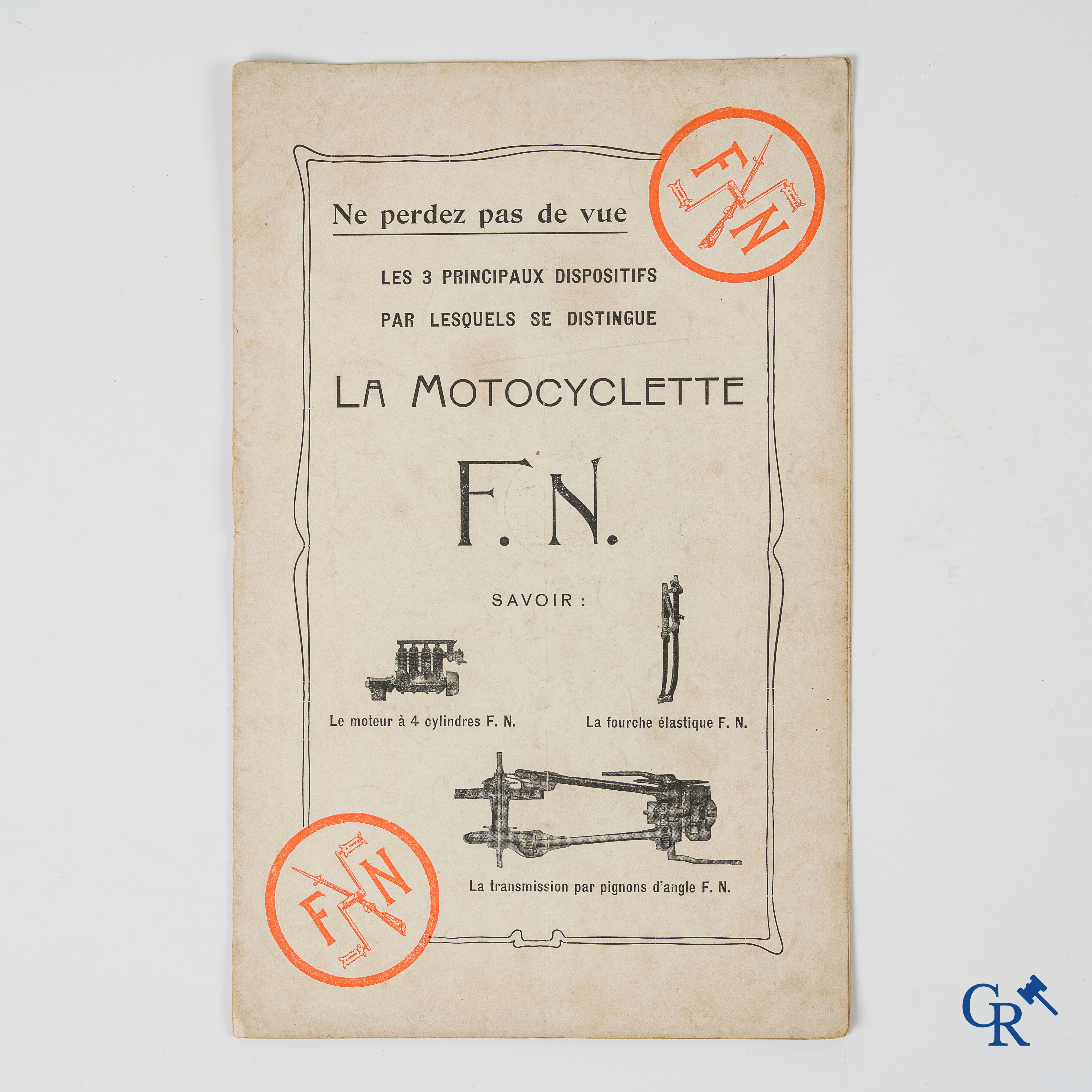 FN. Fabrique Nationale. Publiciteitsfolder-handleiding voor de 4 cilinder motorfiets F.N., model 1907.