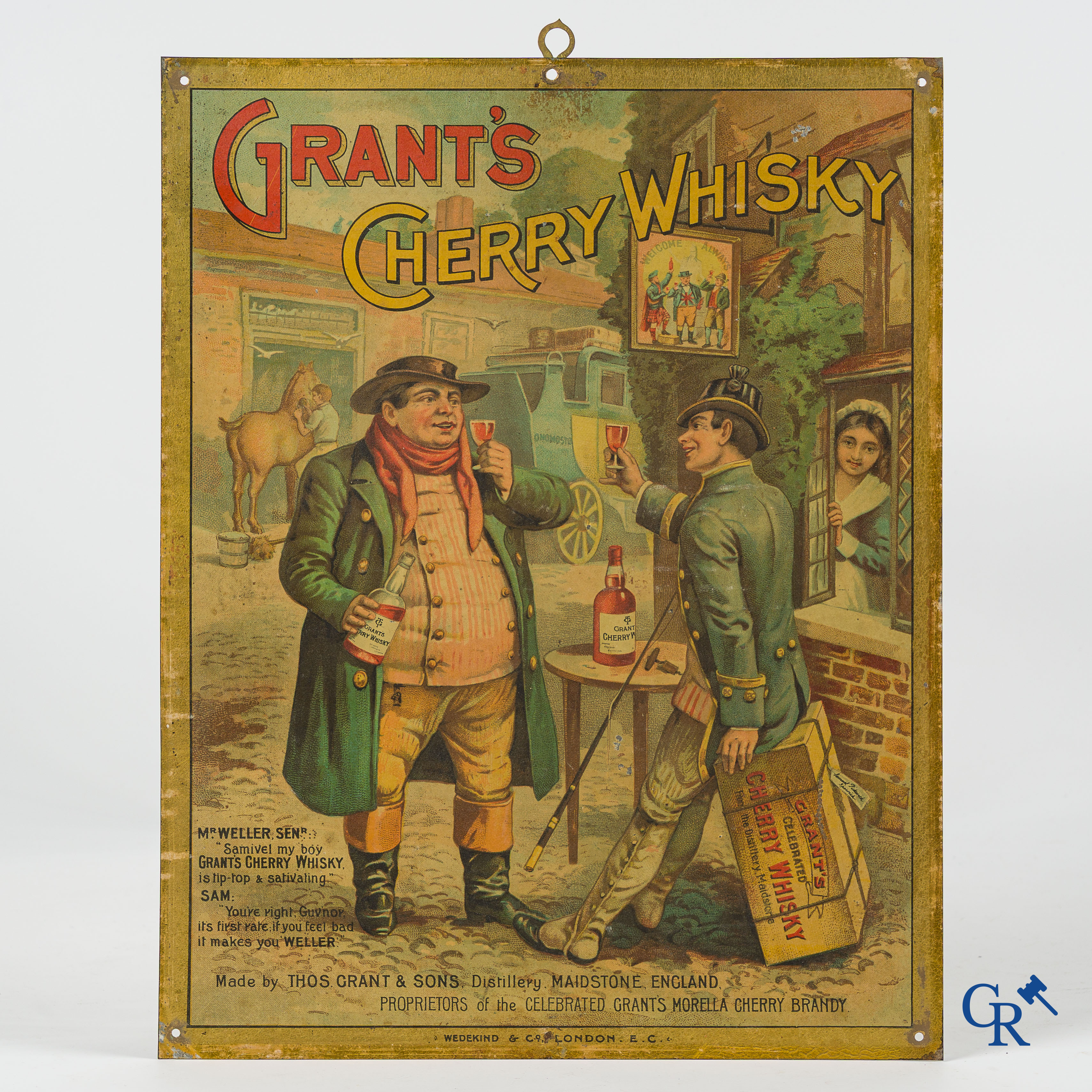 Grant's Cherry Whisky. Publiciteit op blik voor Thos Grant & Sons, Maidstone England. Circa 1910-1920.