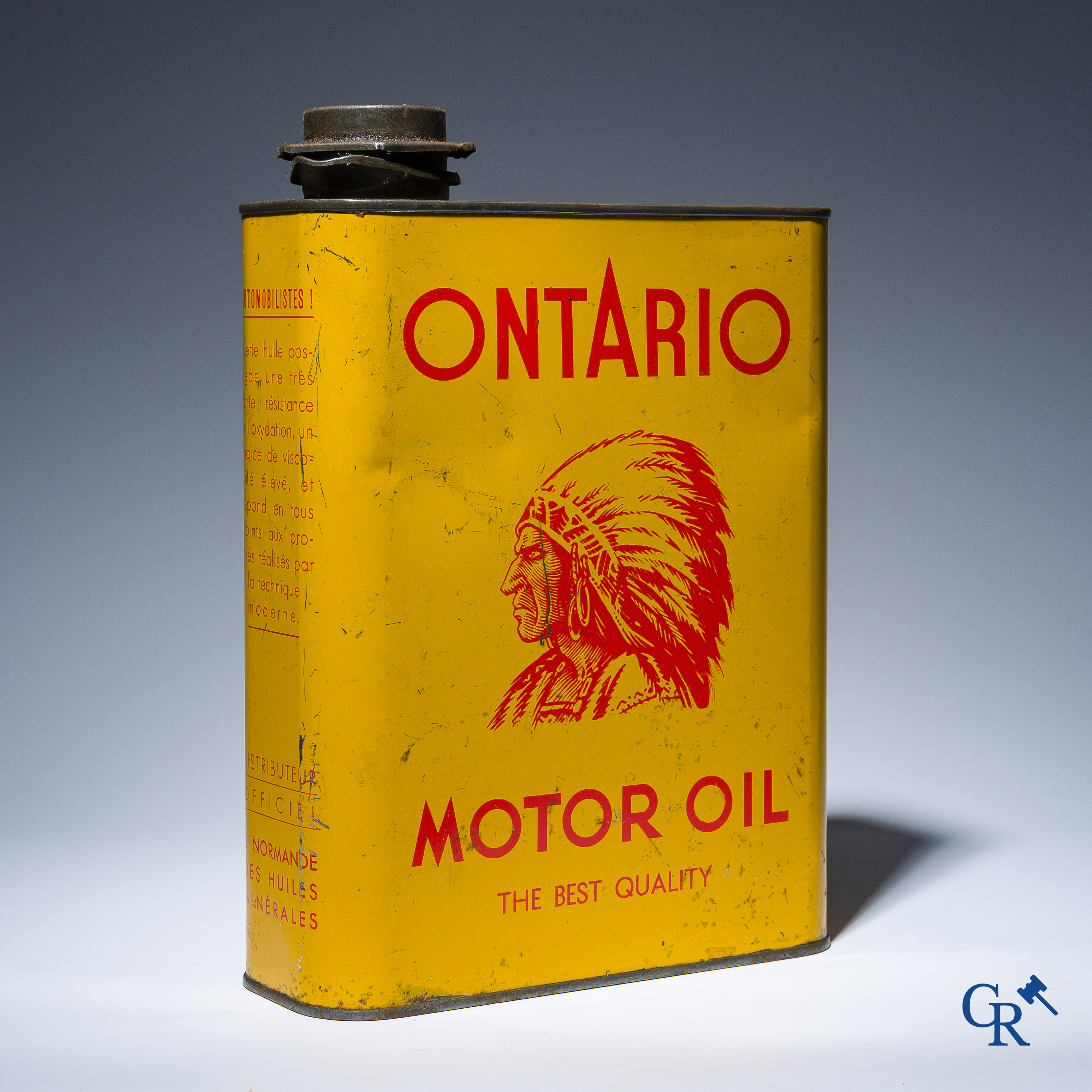 Automobilia. Ontario, Motor Oil, The best Quality. Olieblik met voorsteling van een Indiaans opperhoofd.