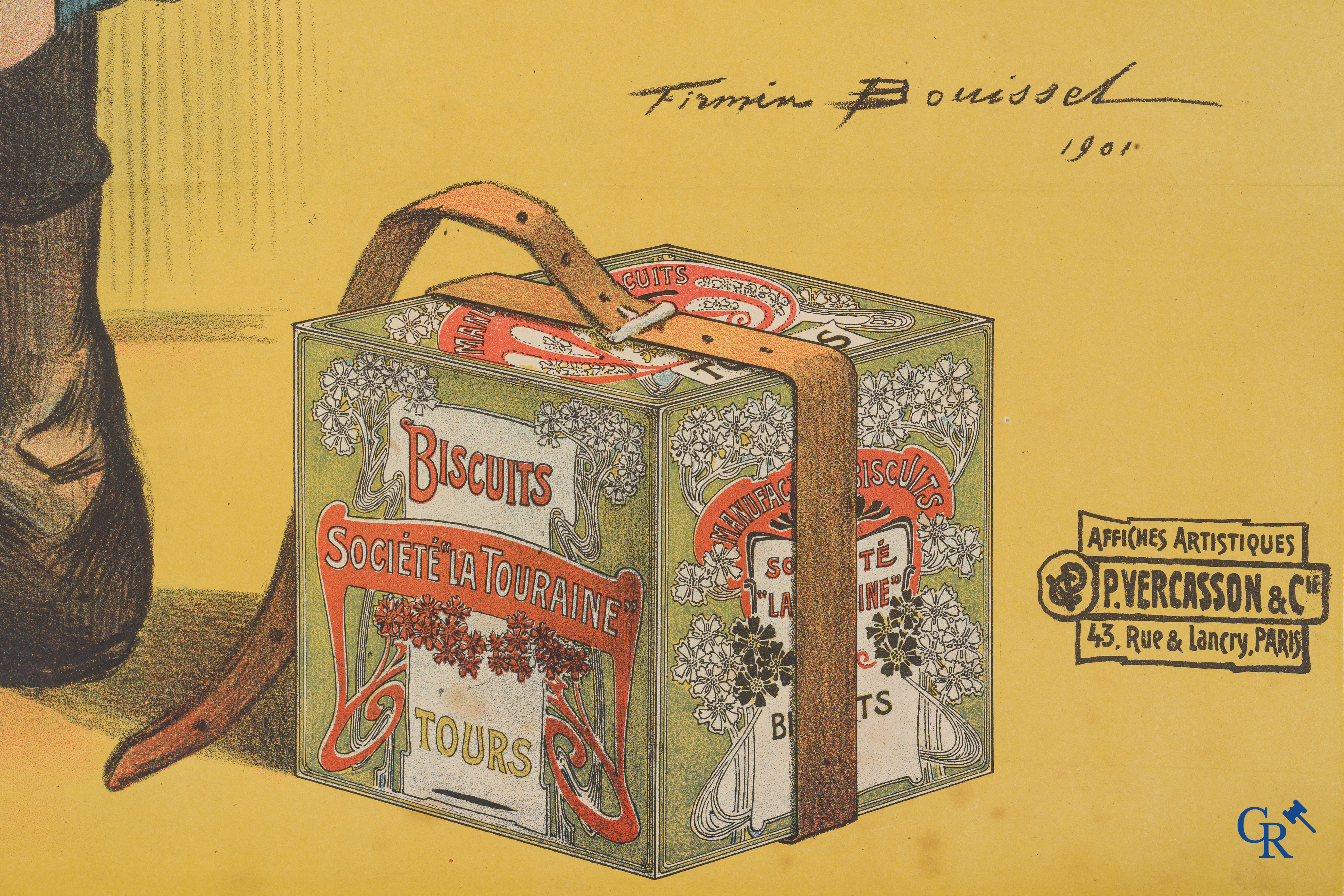 Firmin Bouisset (1859-1925) Zeldzame publiciteitsaffiche voor chocoladekoekjes "La Touraine".