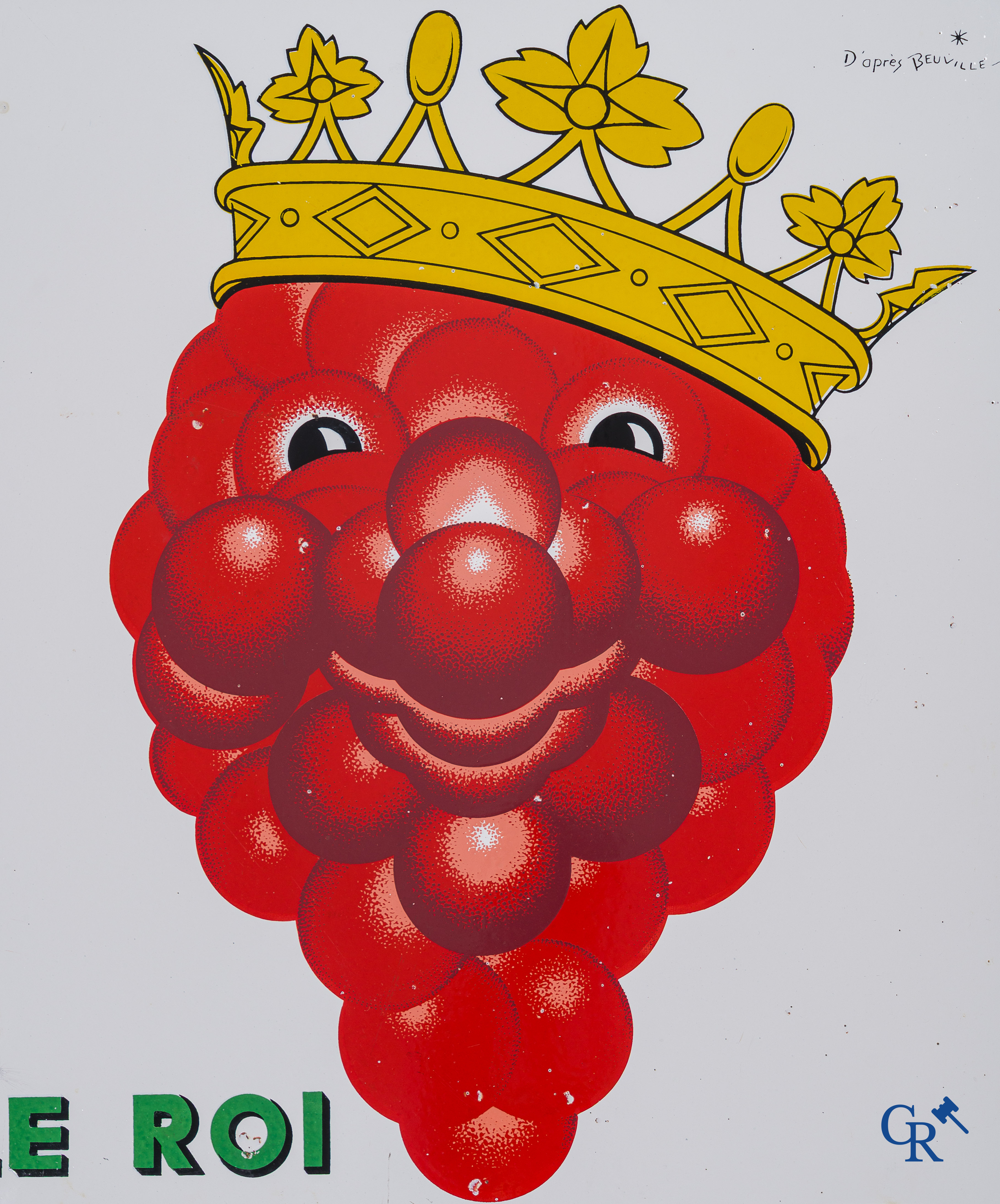 Georges Beuville (1902-1982) Le Roi G.R.A.P. Emaille reclamebord, zeldzame grote versie. Emailleries du Loiret.