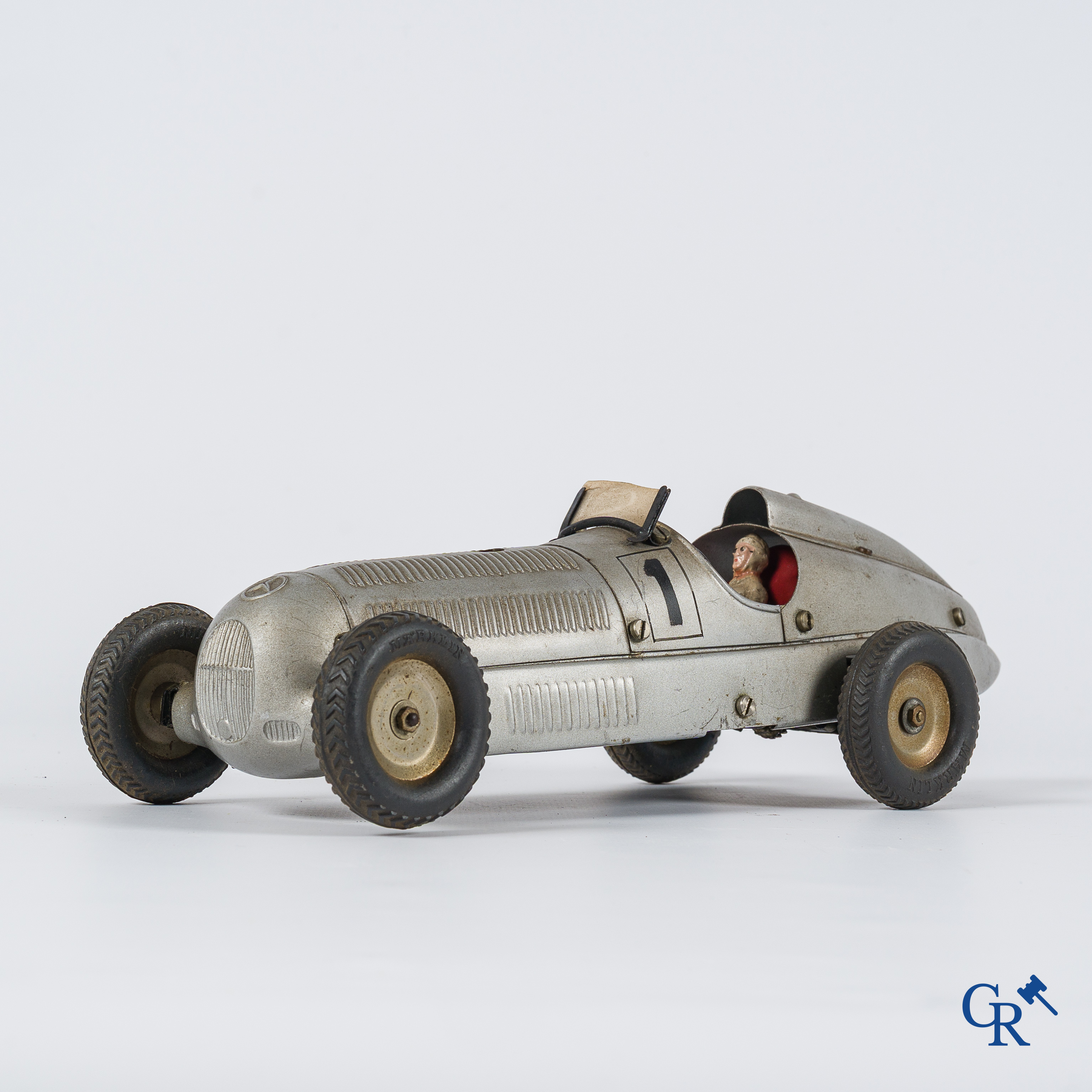 Oud speelgoed. Märklin, Mercedes-Benz racewagen. Metaal met opwindmechanisme. Jaren '30.