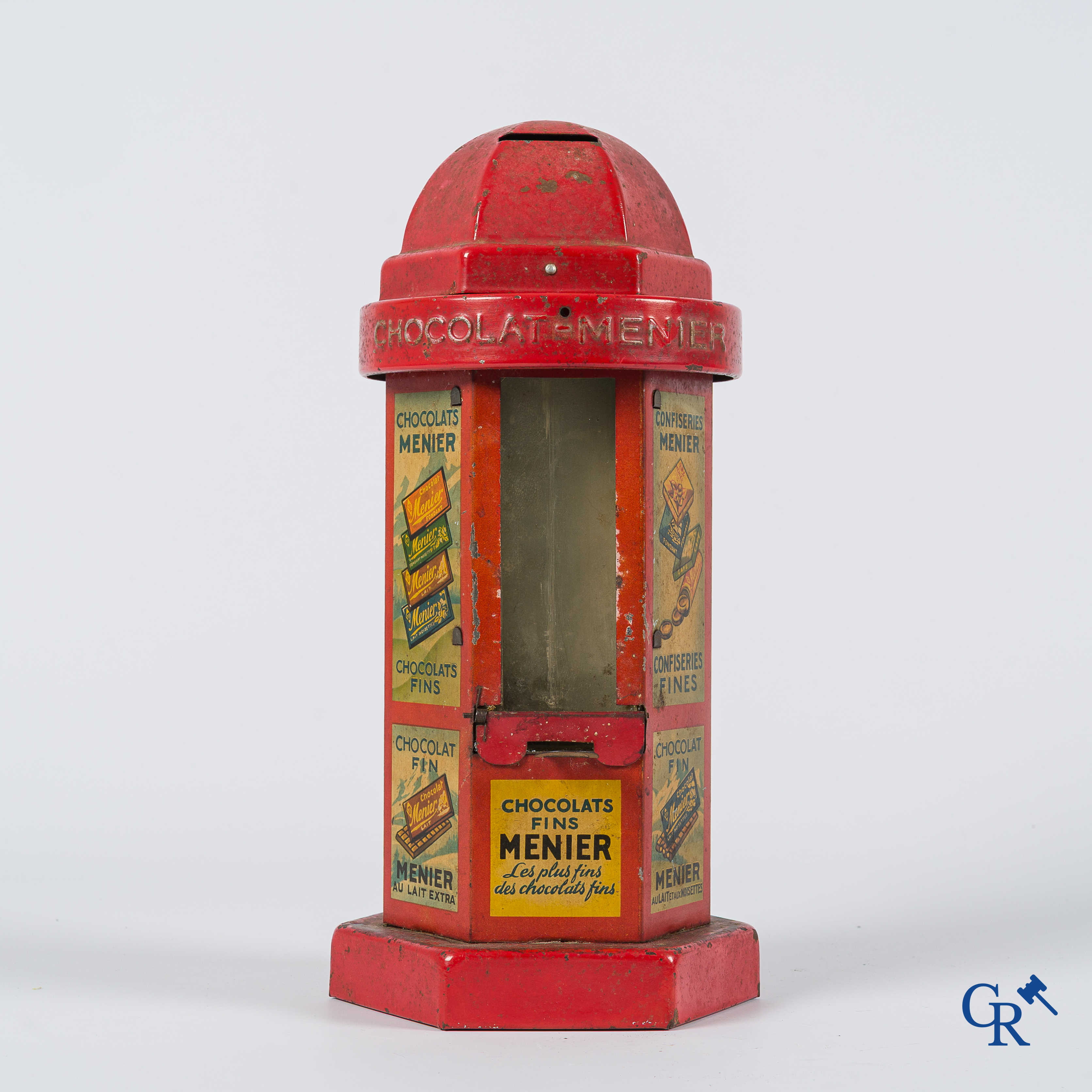 Chocolat Menier. Kioskvormige publiciteits spaarpot voor chocoladerepen van Menier. Jaren '30-'40.