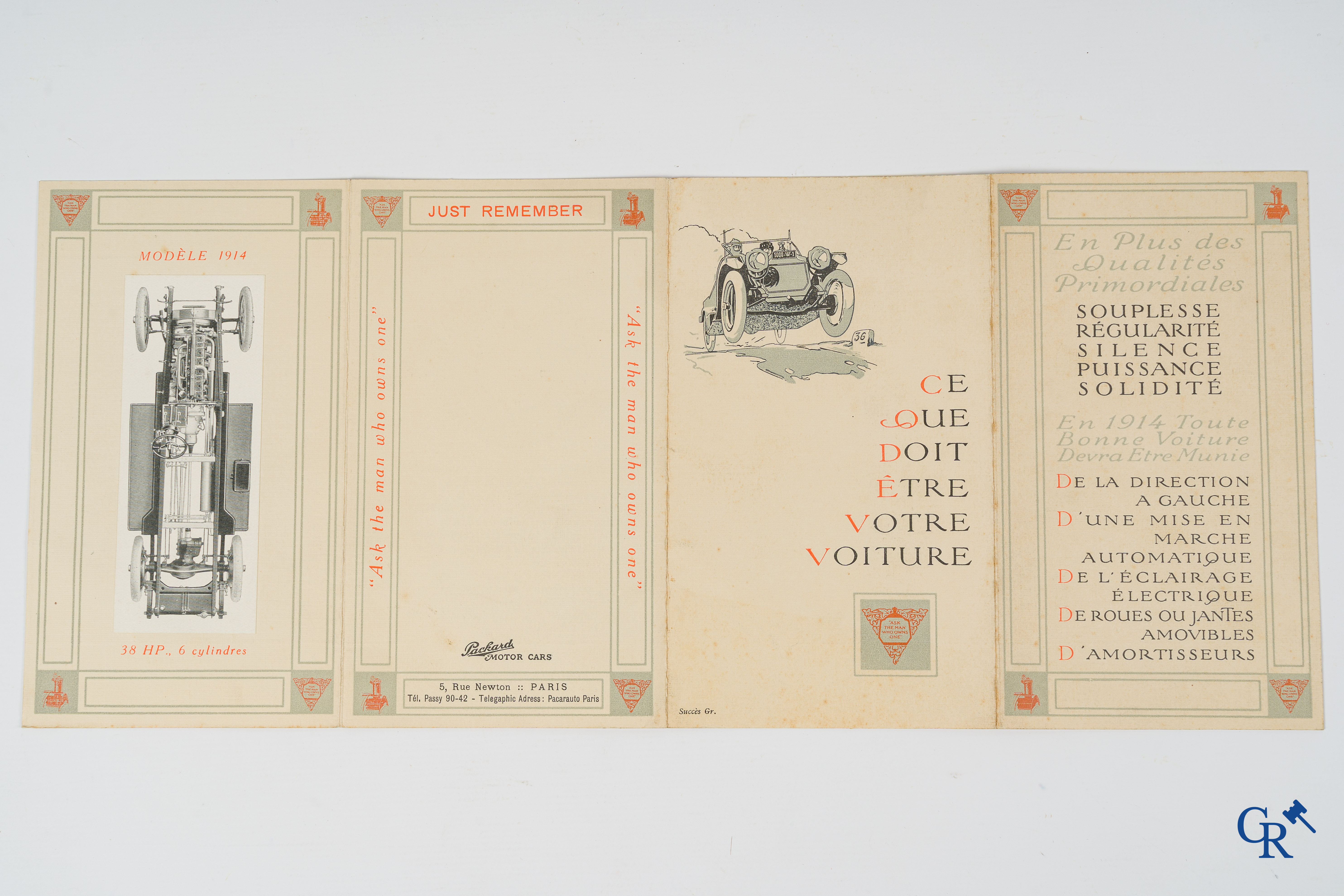 Automobilia. Packard. Luxe opvouwbare publiciteitsfolder voor Packard Motor Cars, model 1914.