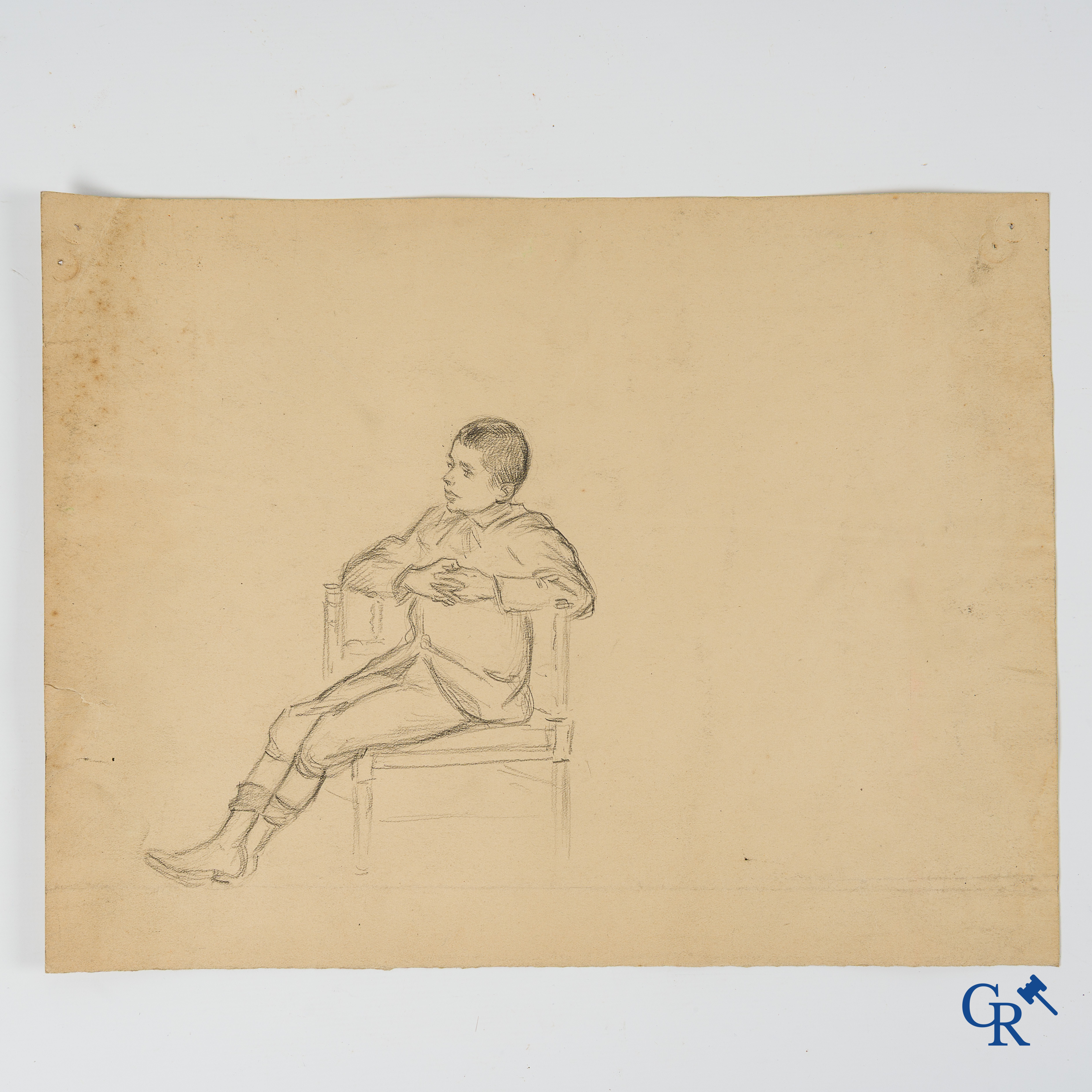 Firmin Bouisset (1859-1925) Portret van Jacques Bouisset in een armzetel. Potlood op papier.