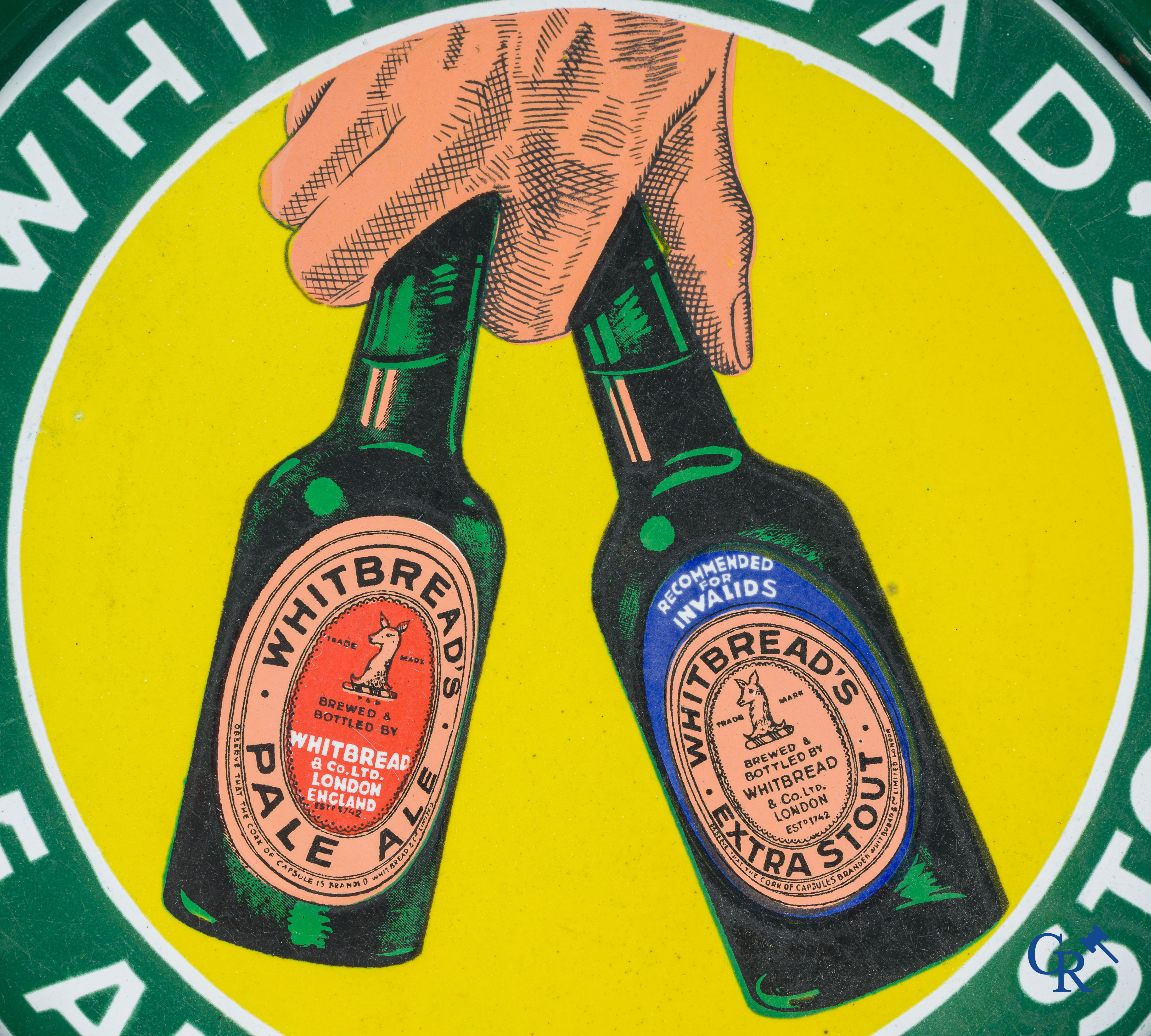 Whitbread's. Pale Ale-Extra Stout. Publiciteits dienblad in emaille. Jaren '40.