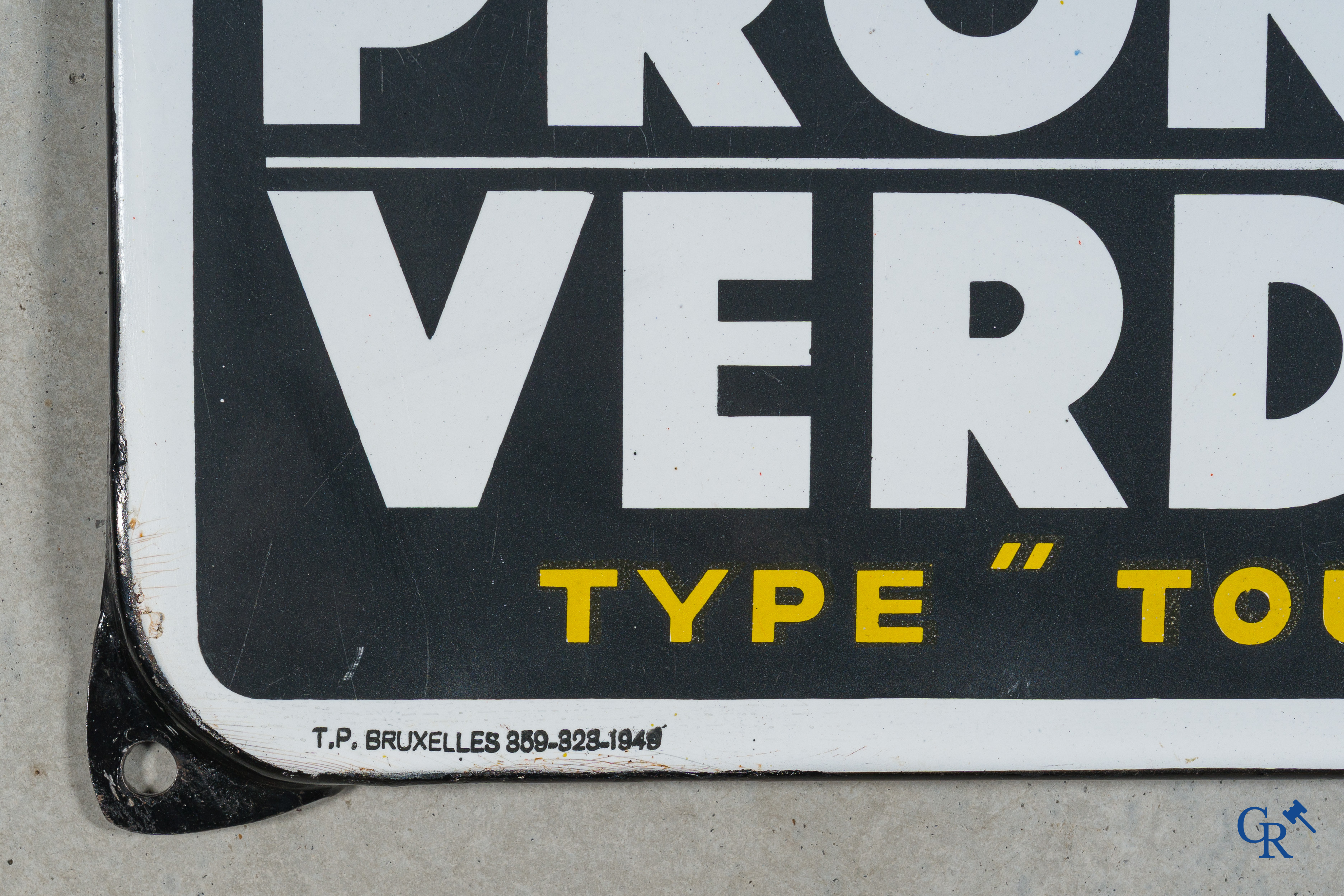 Pronto Verdal. Type "Tour de France" Emaille reclamebord voor de uurwerken van Pronto Watch Co. Emaillerie Belge 1949.