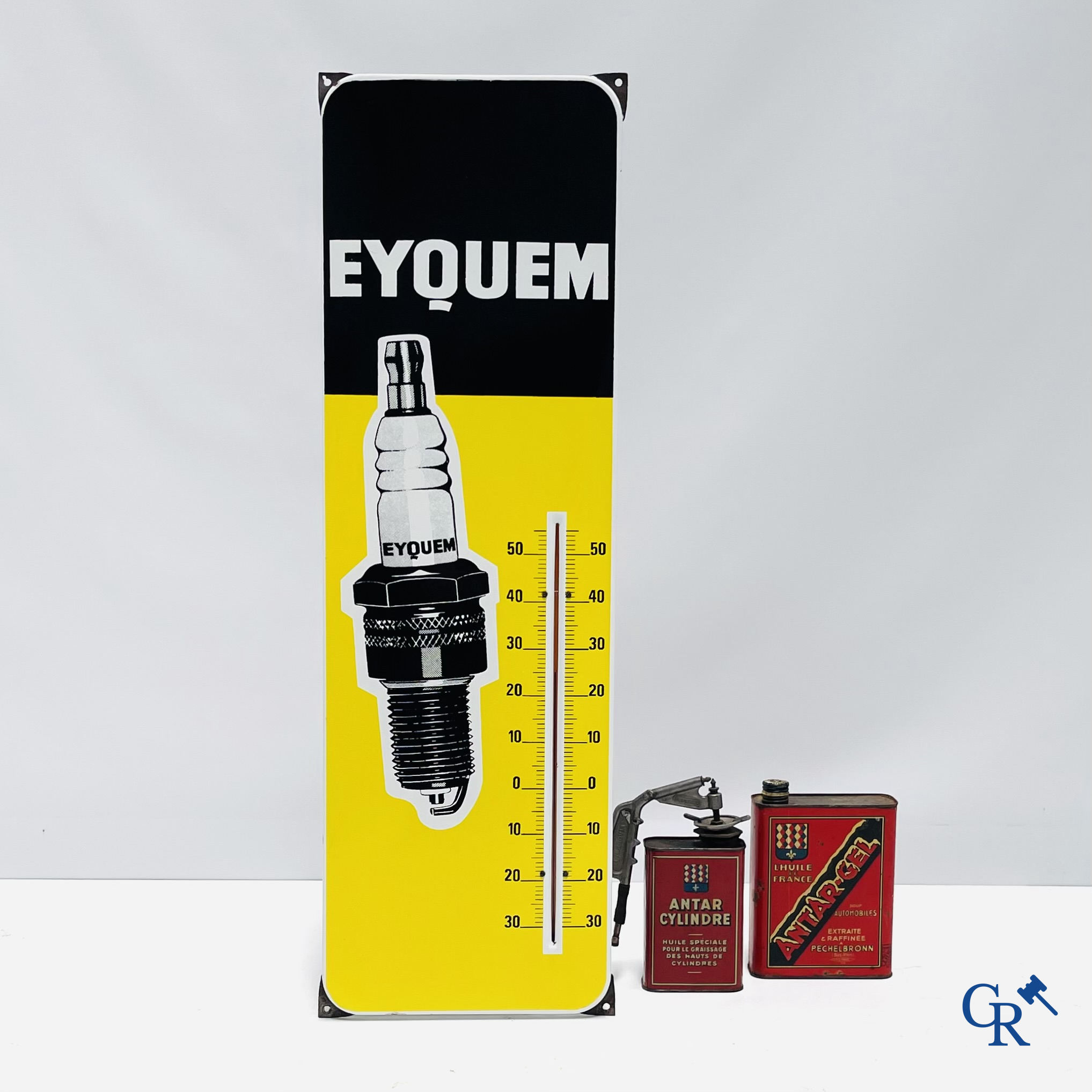 Bougies Eyquem, emaille reclamebord met ingewerkte thermometer. 60'er jaren.