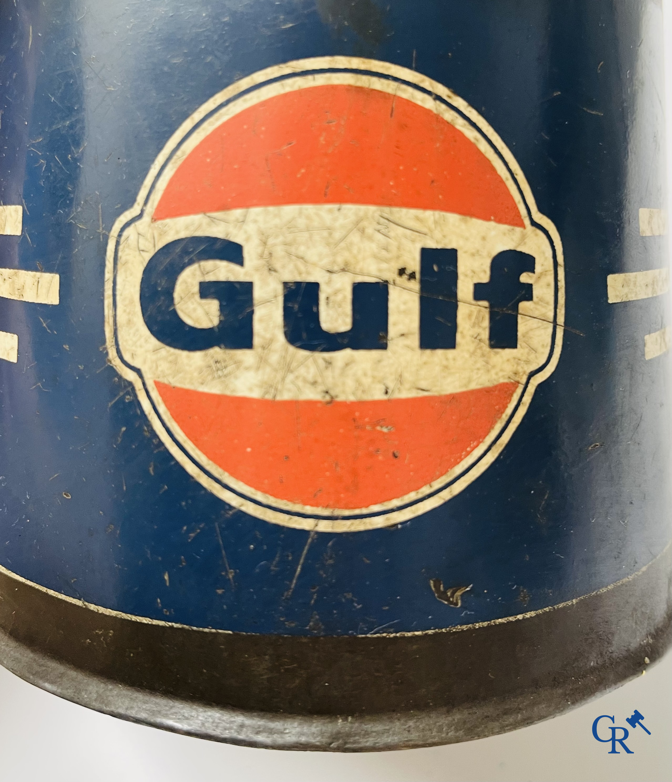 Automobilia. Gulf. Oliekan of schenkkan voor motorolie van Gulf. Jaren '40.