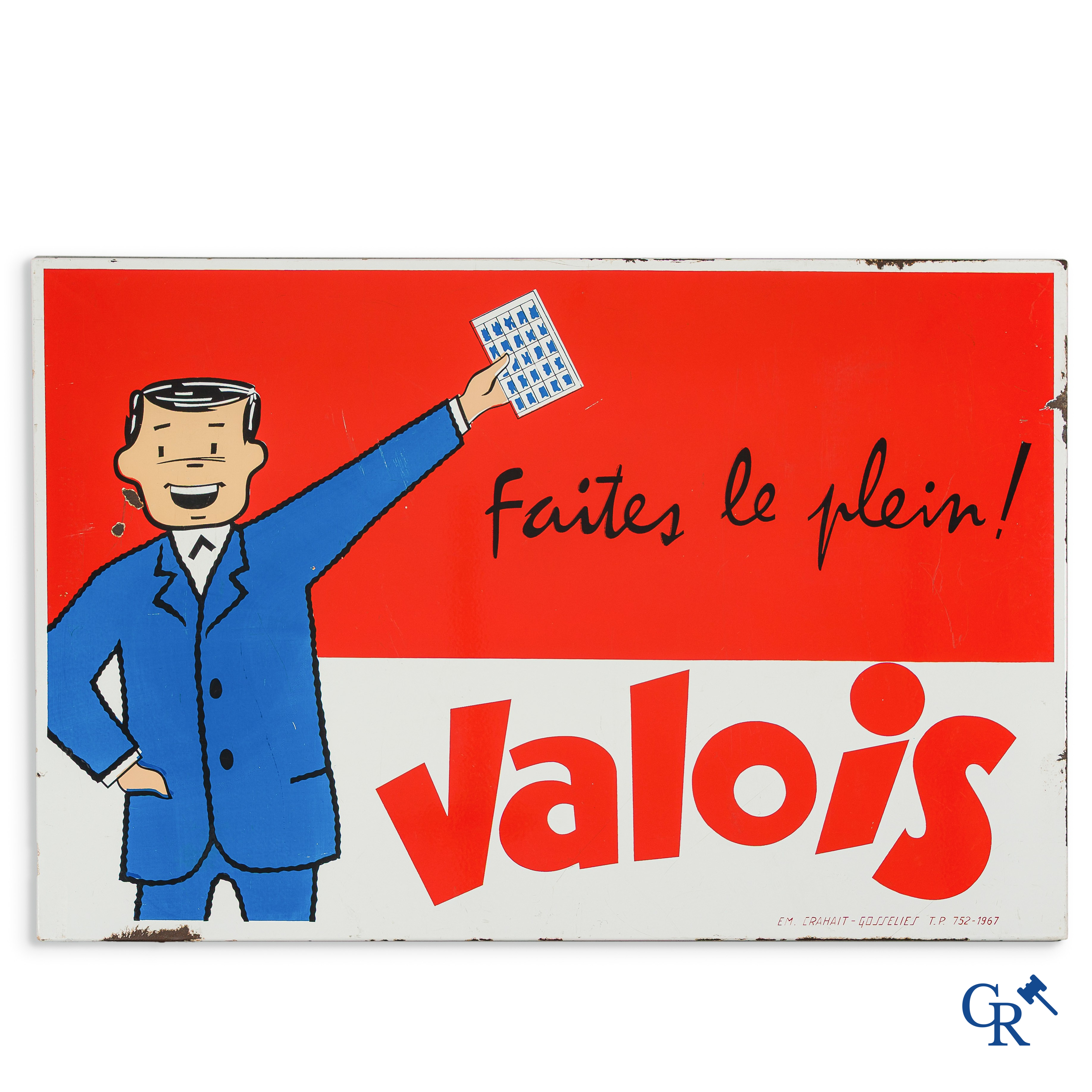 Valois, Faites le plein! Emaille reclamebord voor de spaarzegels van Valois bij een tankbeurt. 1967.