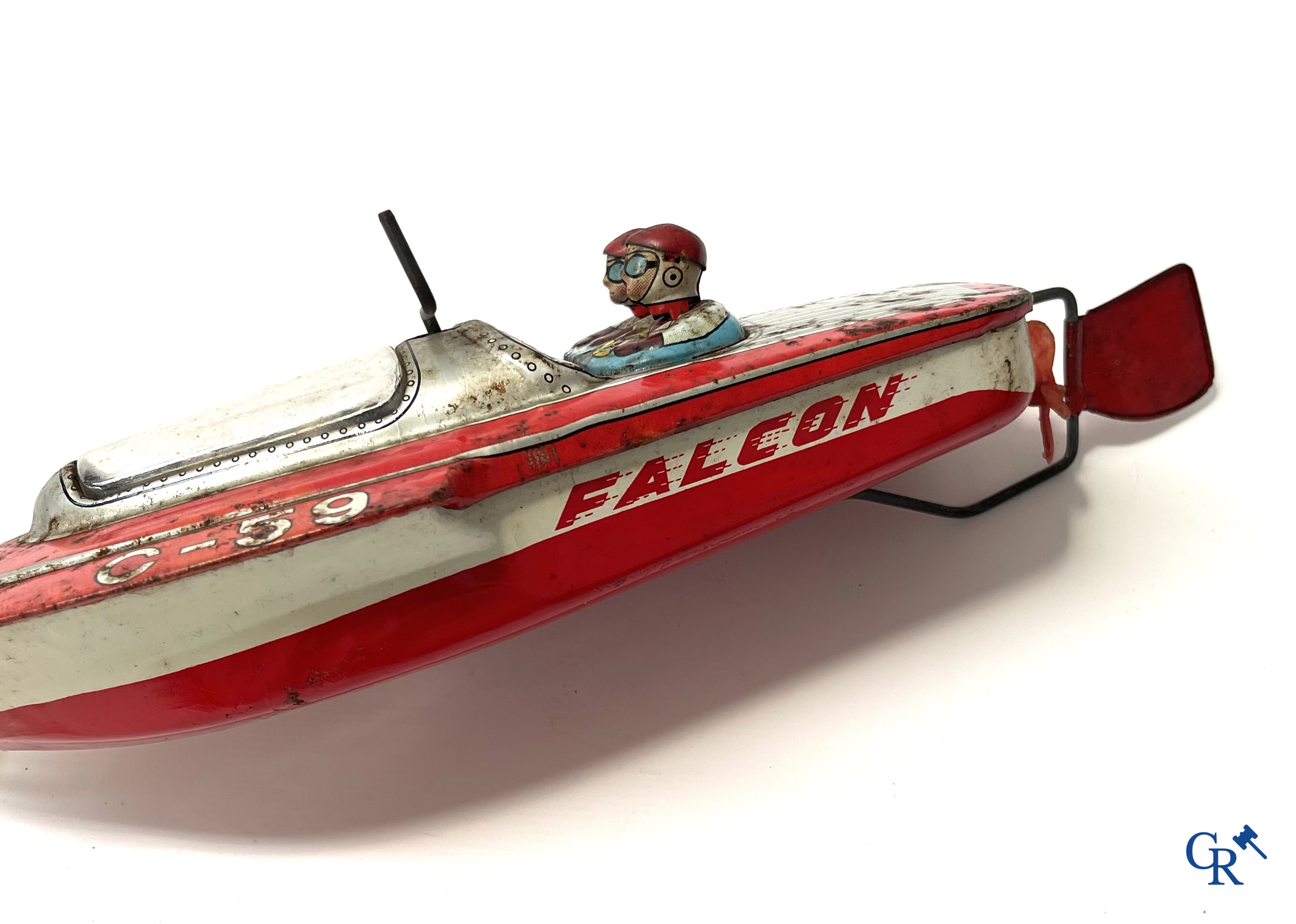 Oud speelgoed. Mooi lot speeldgoed in blik. Japan (Ferrari), Joustra, Falcon speedboot, Modern Toys, enz.