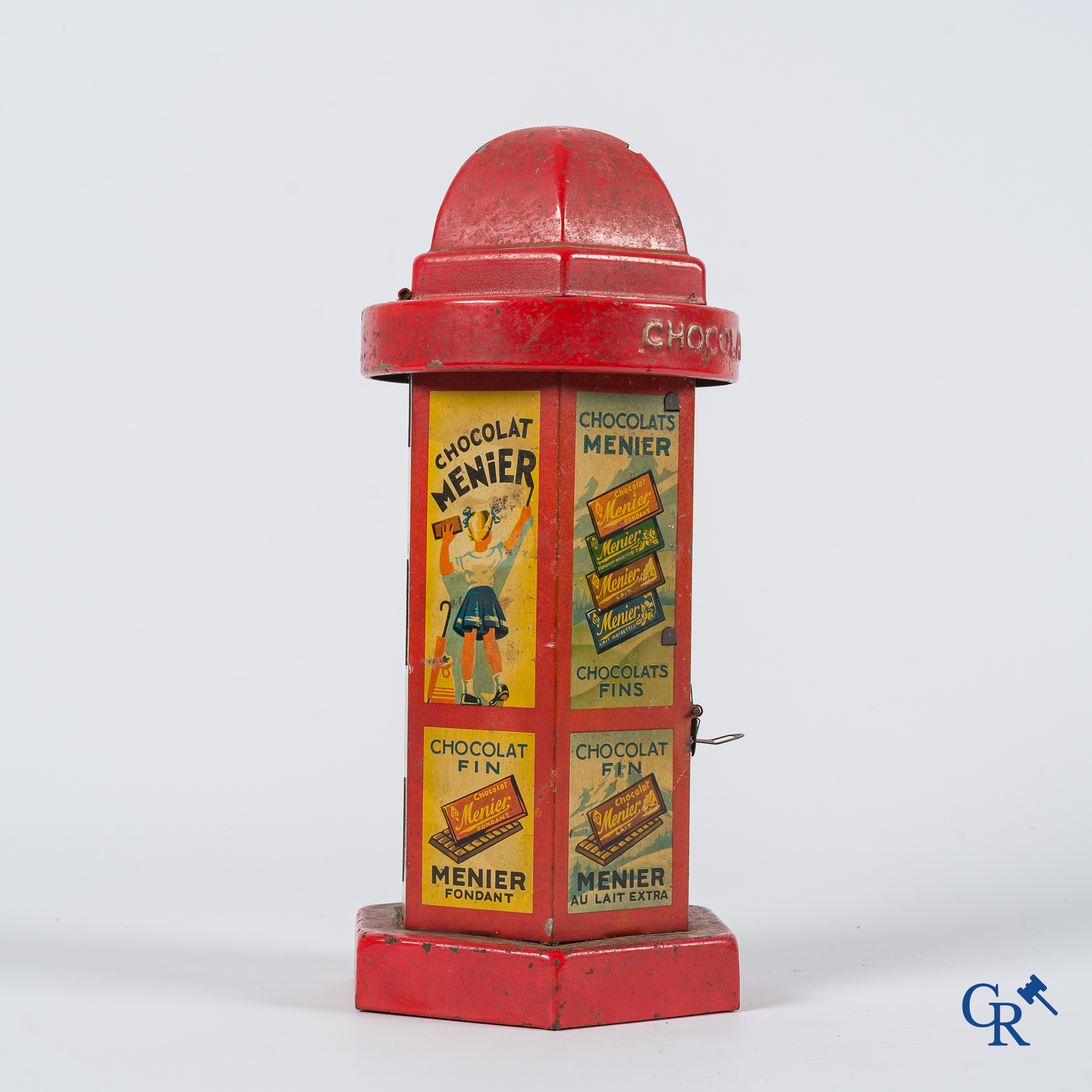 Chocolat Menier. Kioskvormige publiciteits spaarpot voor chocoladerepen van Menier. Jaren '30-'40.