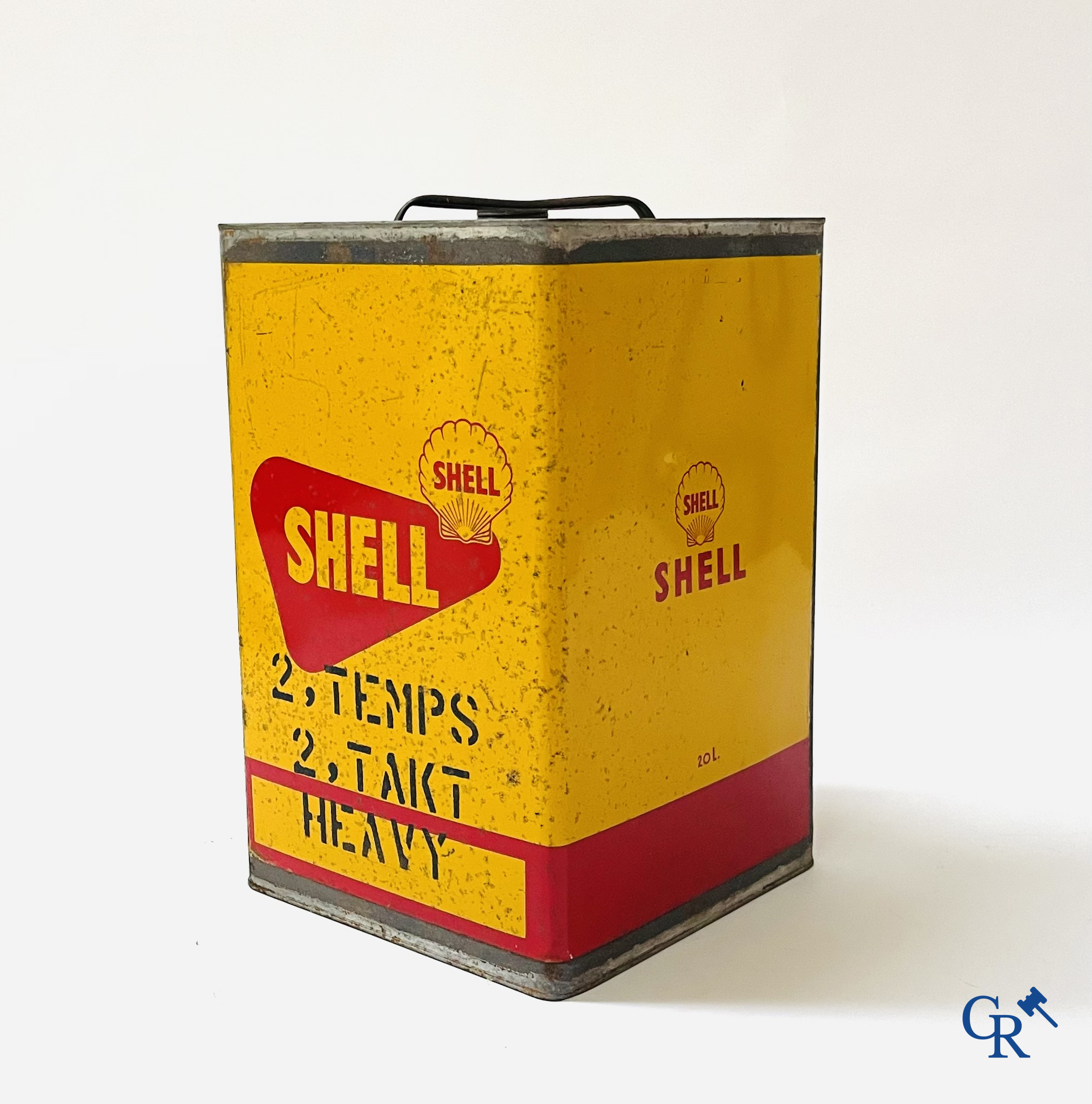 Shell, 3 grote olie blikken, 20L. Shell 2 takt, Rotella Oil, Shell X-100 Motor Oil. Jaren '50.