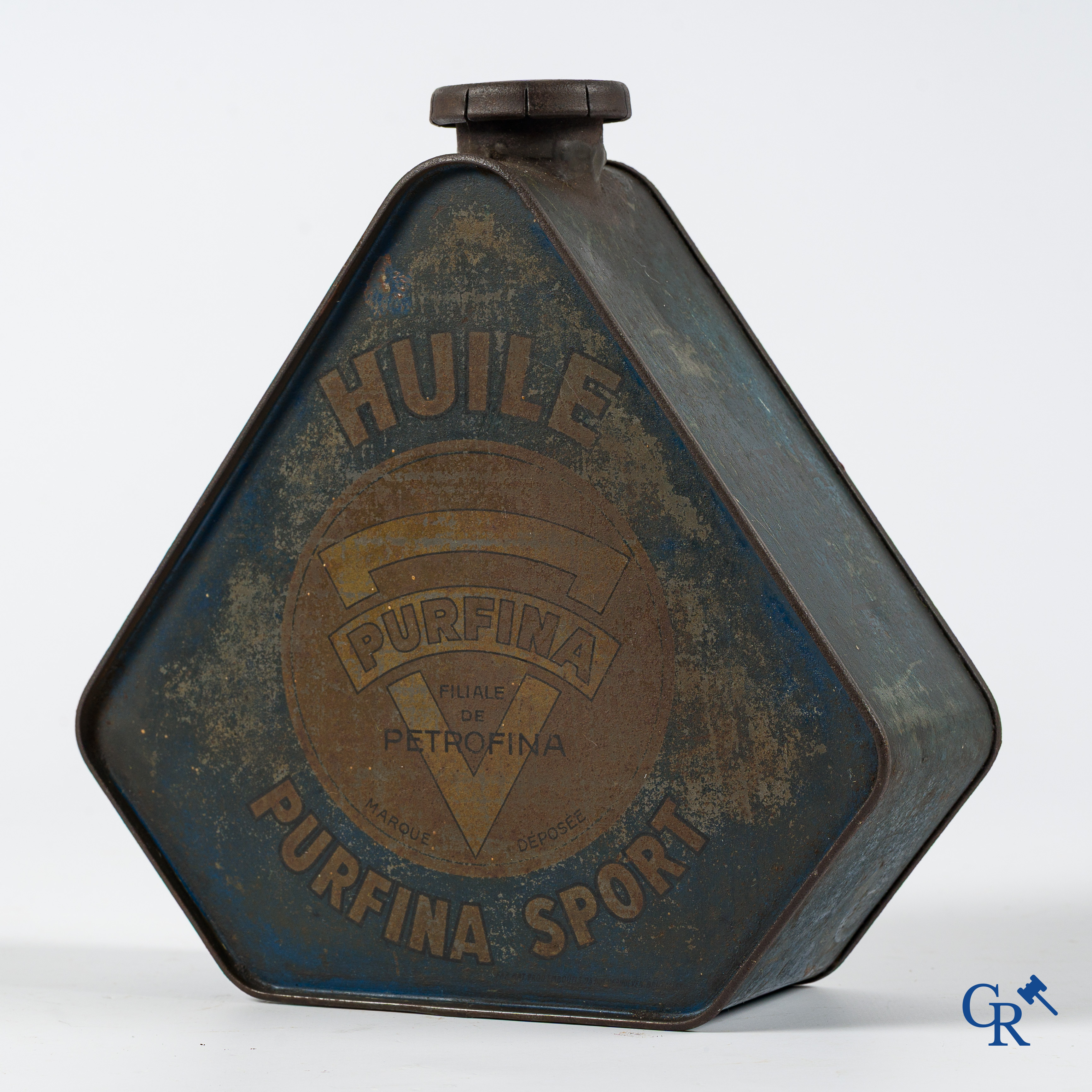 Automobilia. Huile Purfina Sport. 5-hoekig of pentagoon olieblik. Circa 1910-1920.