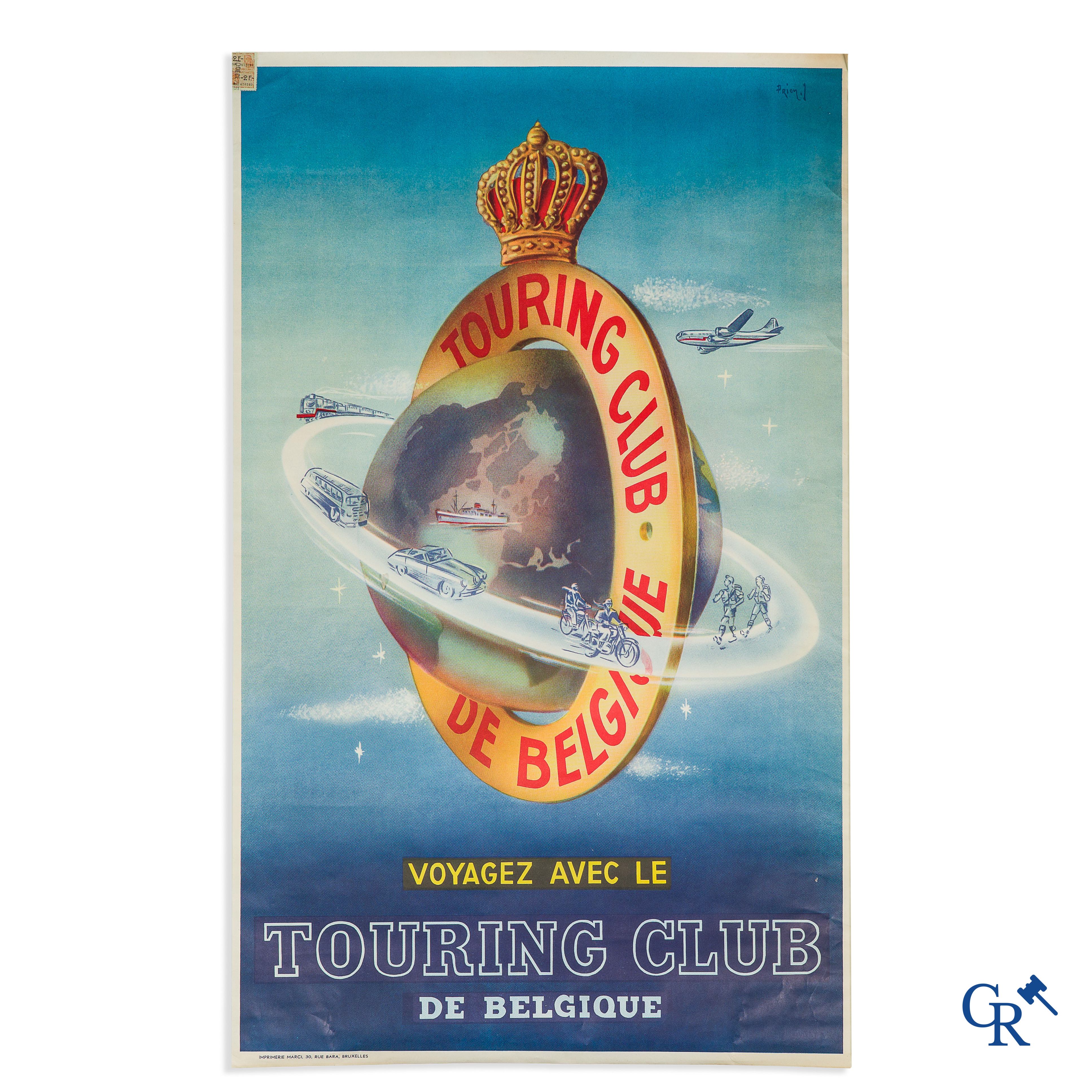 J. Prion, Touring Club De Belgique. Zeldzame publiciteits affiche voor de Touring Wegenhulp van België. 50'er jaren.