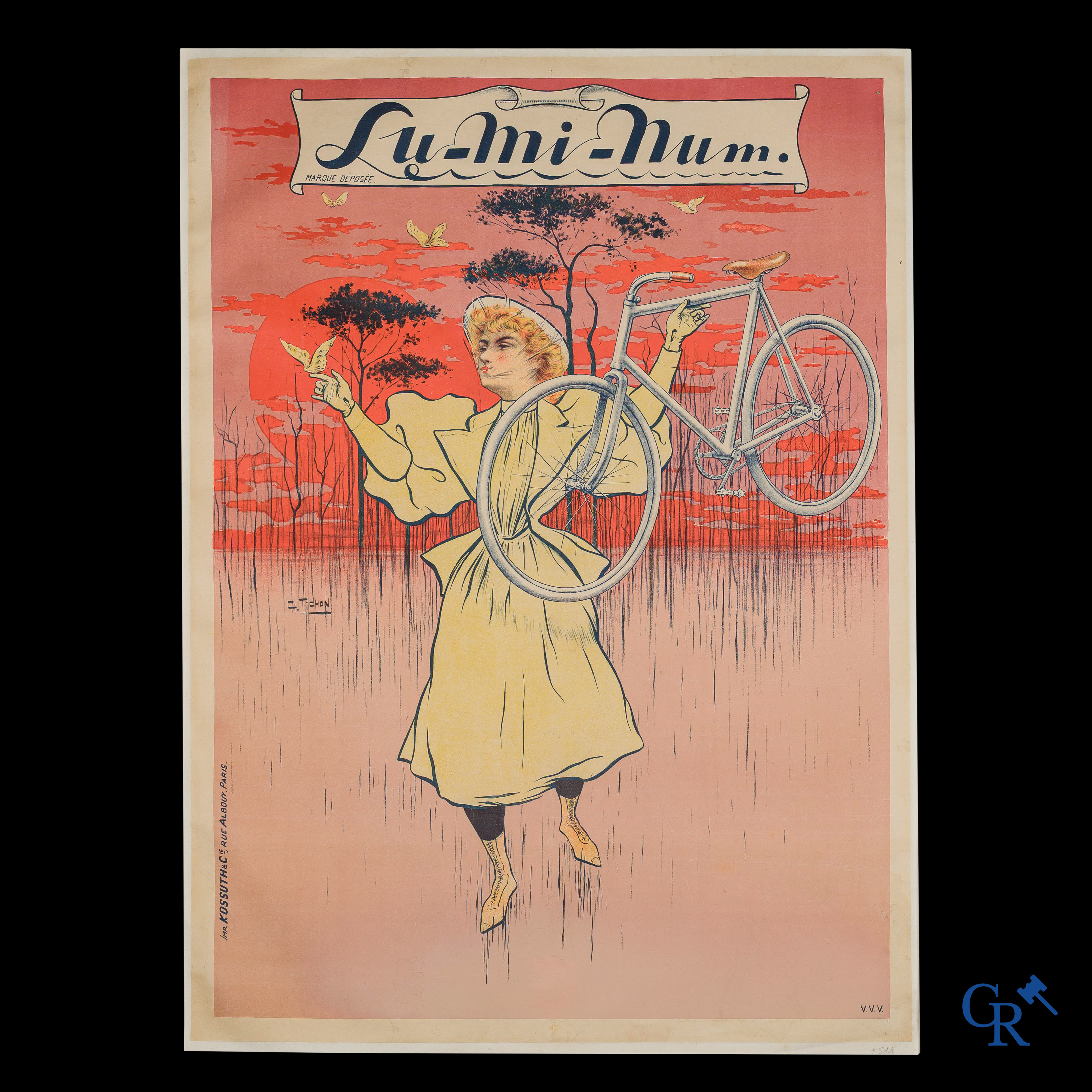 Fietsen Lu-Mi-Num. Mooie Belle-Epoque affiche met een ontwerp van Charles Tichon (1865-1924). Circa 1900.