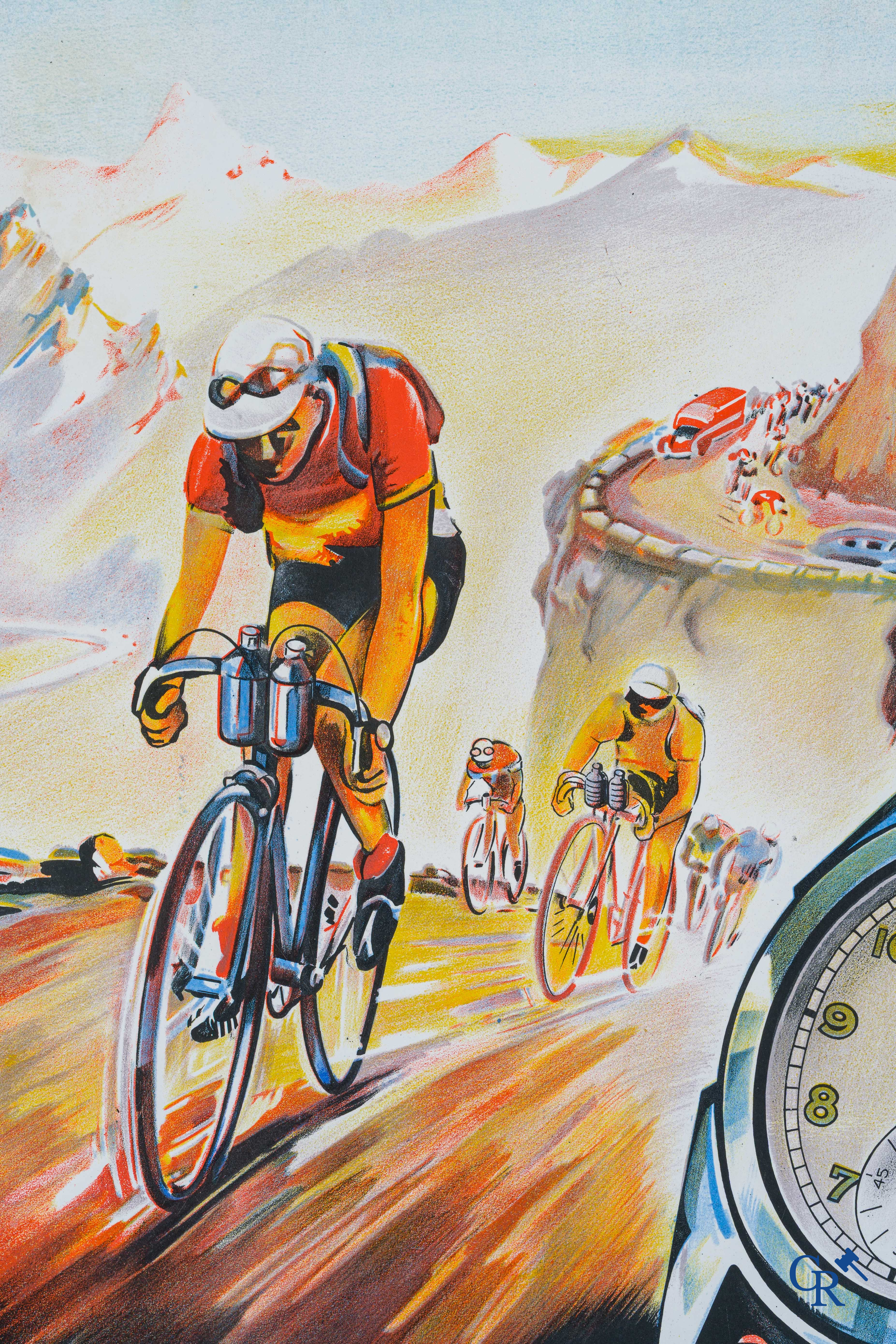 Pronto Verdal. Type "Tour de France" Emaille reclamebord voor de uurwerken van Pronto Watch Co. Emaillerie Belge 1949.