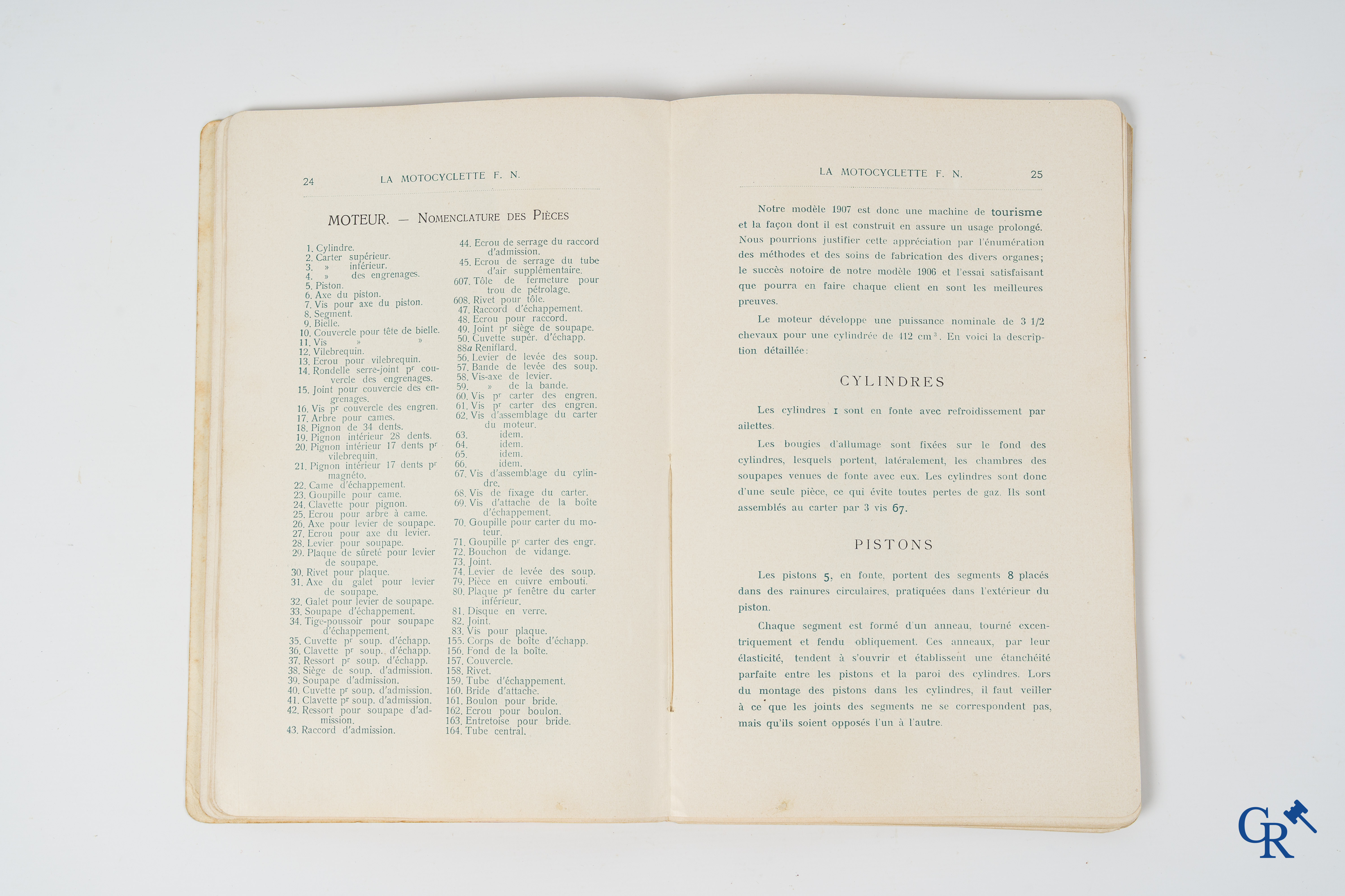 FN. Fabrique Nationale, Herstal-Luik. Originele onderhoudsboek voor de 4 cylinder motorfiets F.N., model 1907.