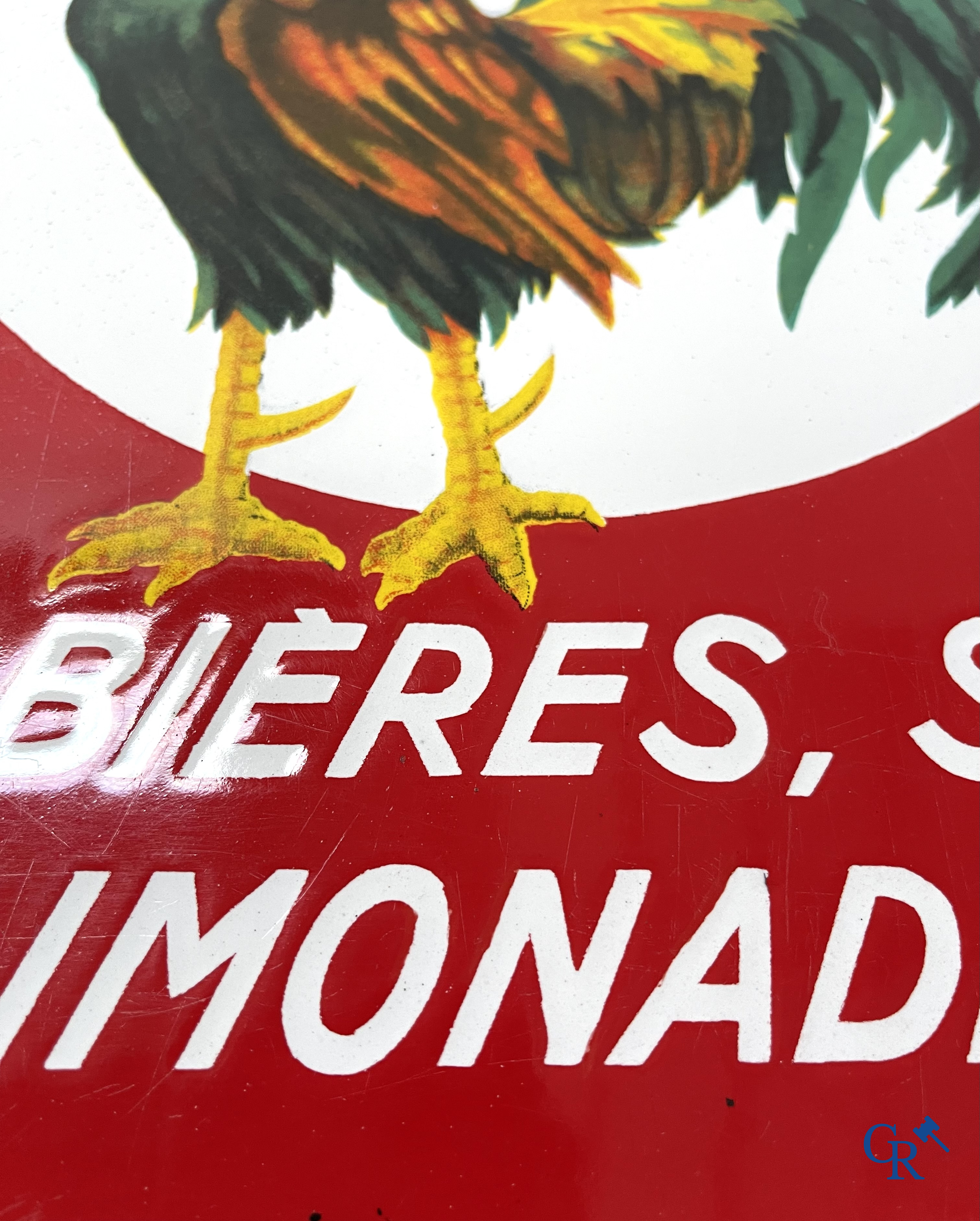 Brasserie du Coq Ardennais, Origineel reclamebord voor bieren, sodas en limonades van brasserie Ebling à Vireux.