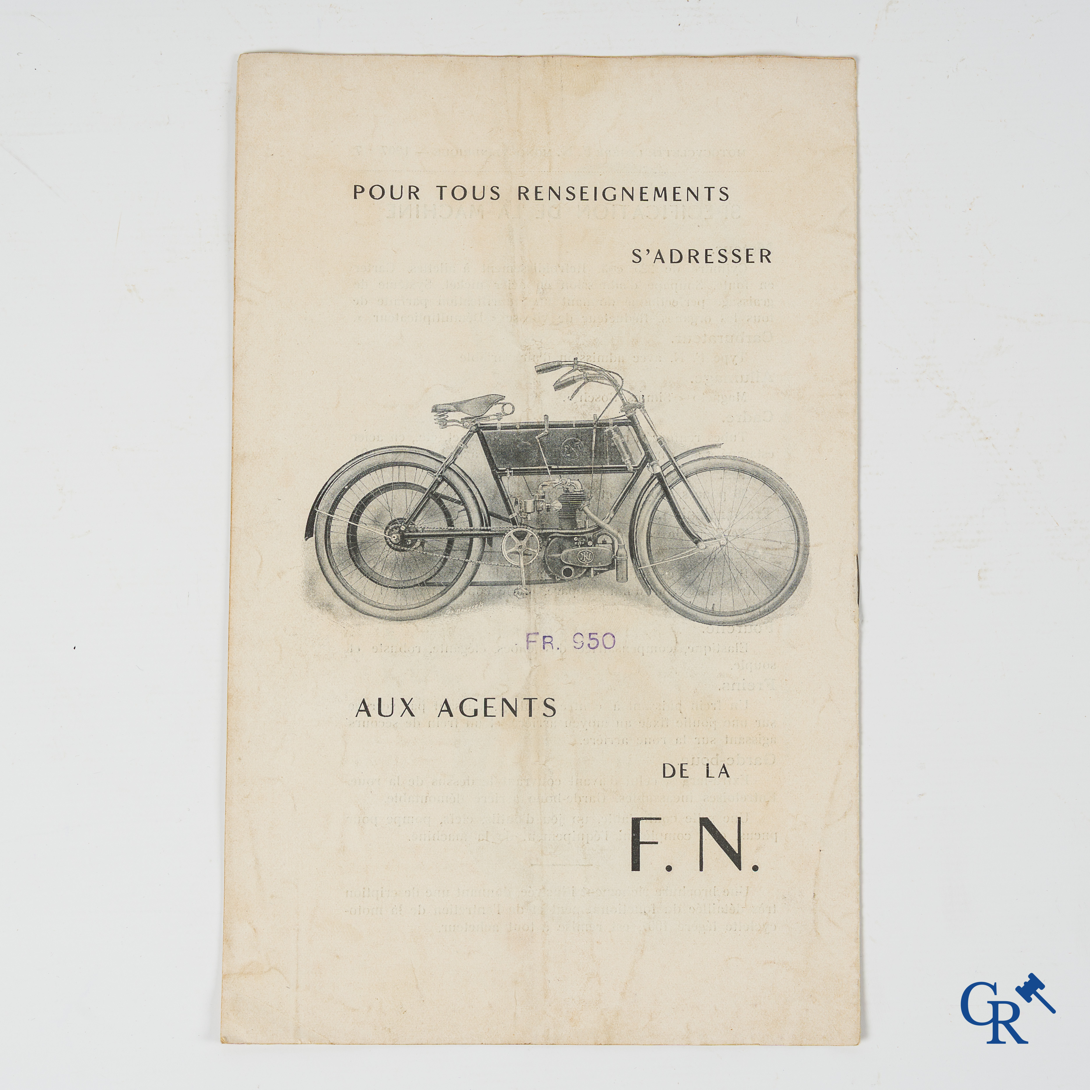 FN. Fabrique Nationale, Luik. Publiciteitsfolder voor de lichte motorfietsen F.N., één cylinder, model 1907.