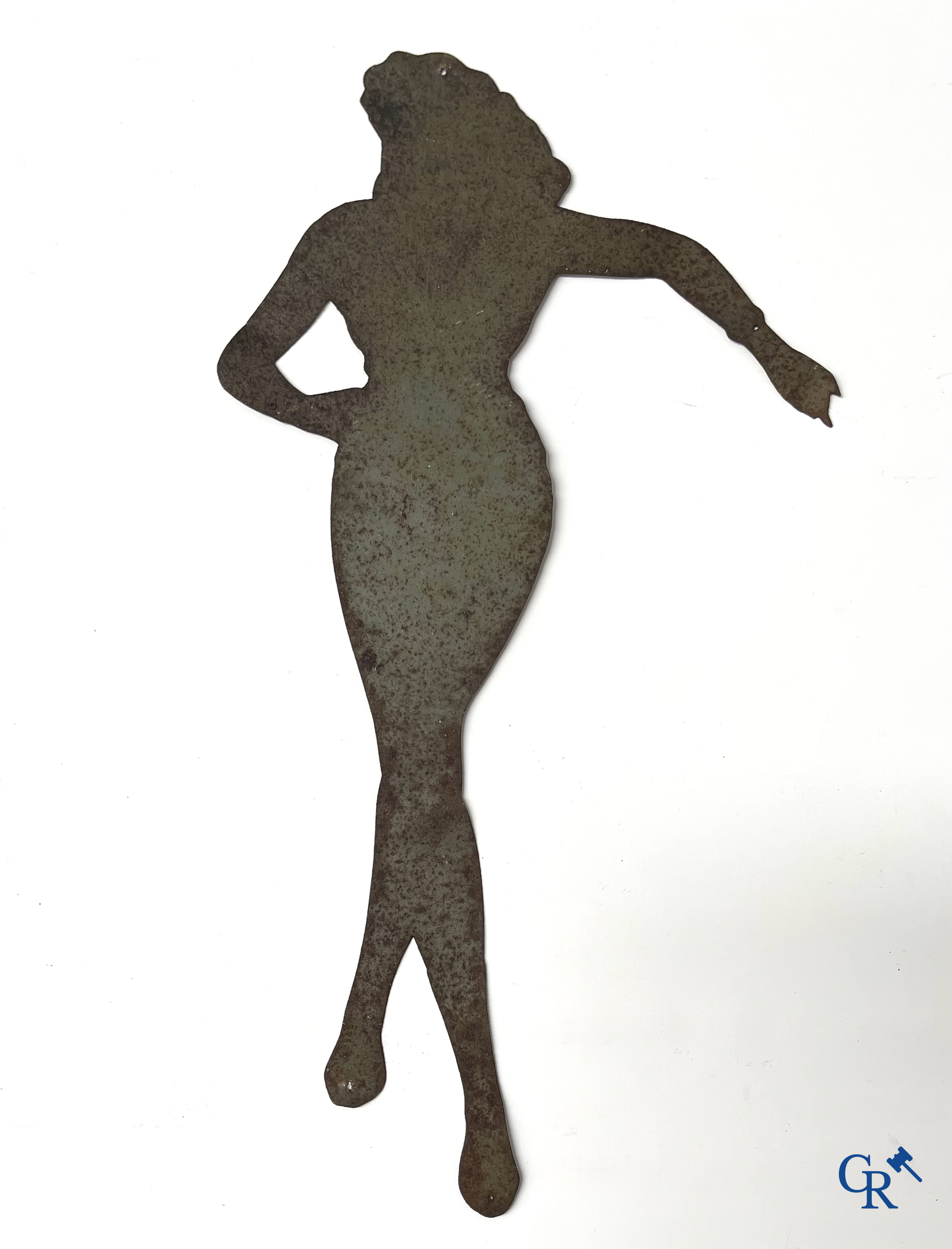 Veedol. Original Pin up or Ice Skating girl in metal. Publicity for Veedol motor oil. 1950's-60's.
