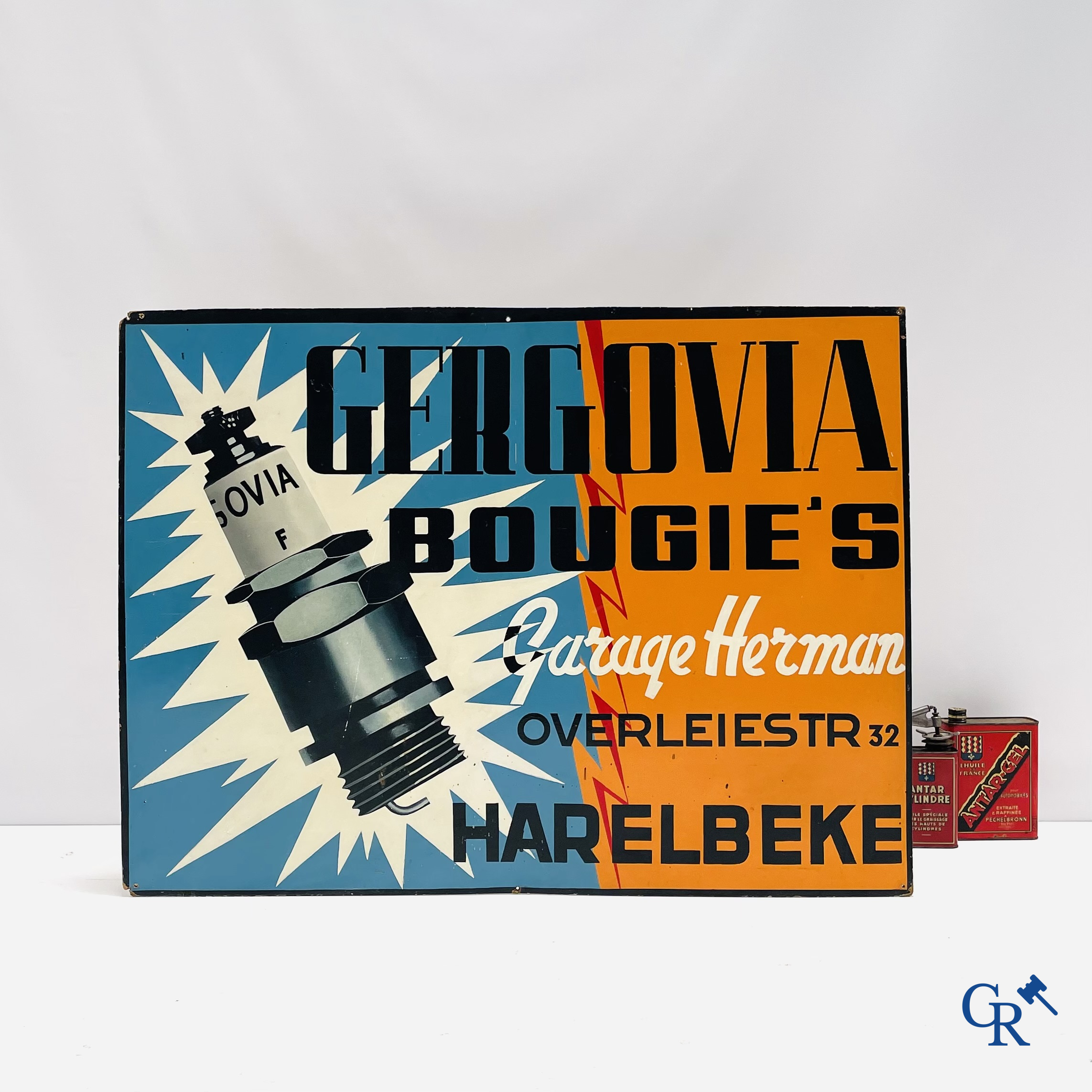 Bougies Gergovia. Groot beschilderd publiciteitsbord op hardboard voor Gergovia Bougie's. Jaren '60.