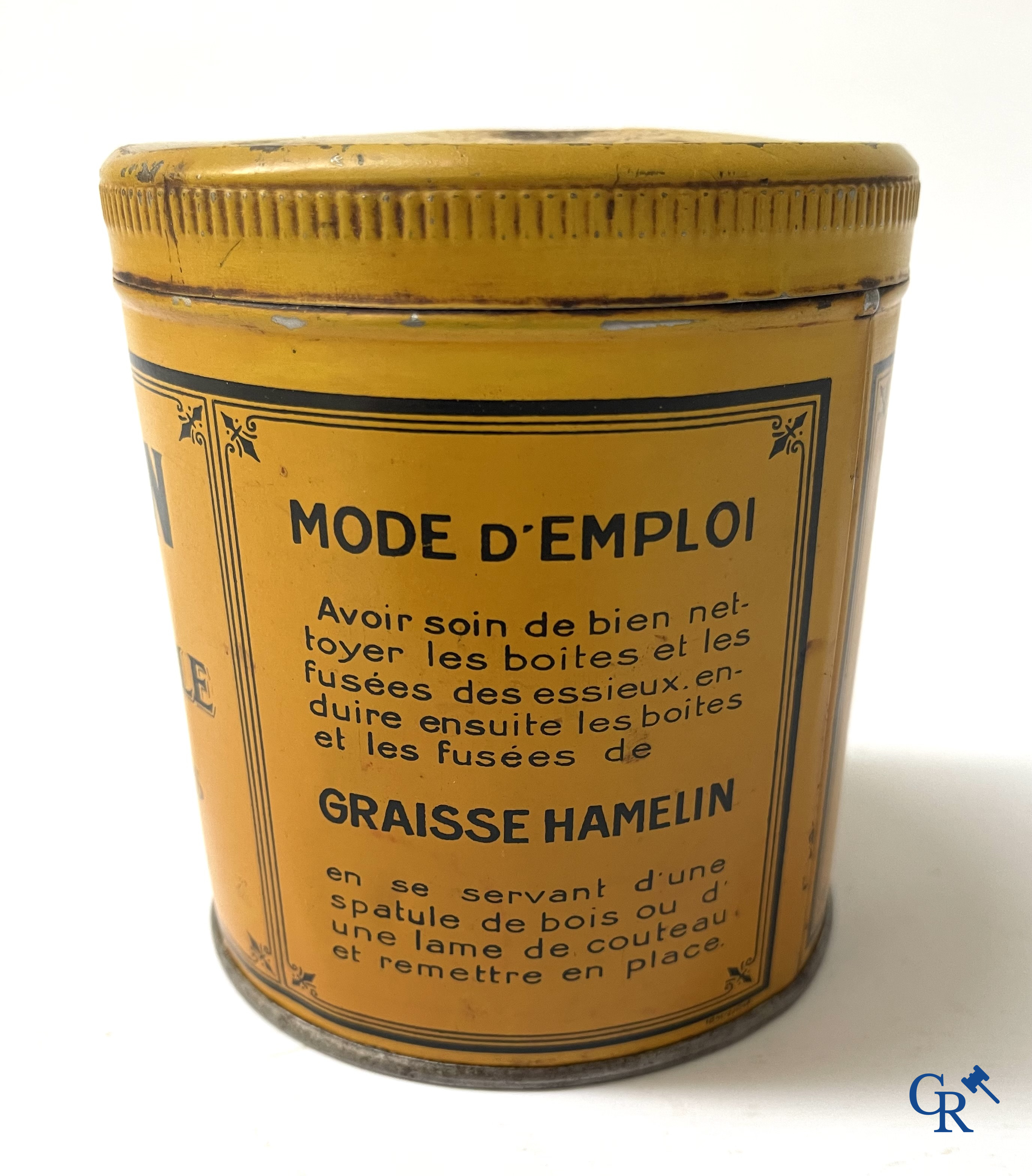 Automobilia. 6 blikken voor autosmering. Graisse Renault, Equateur, Motorine Veedol, Hamelin, Shell. Jaren '50.