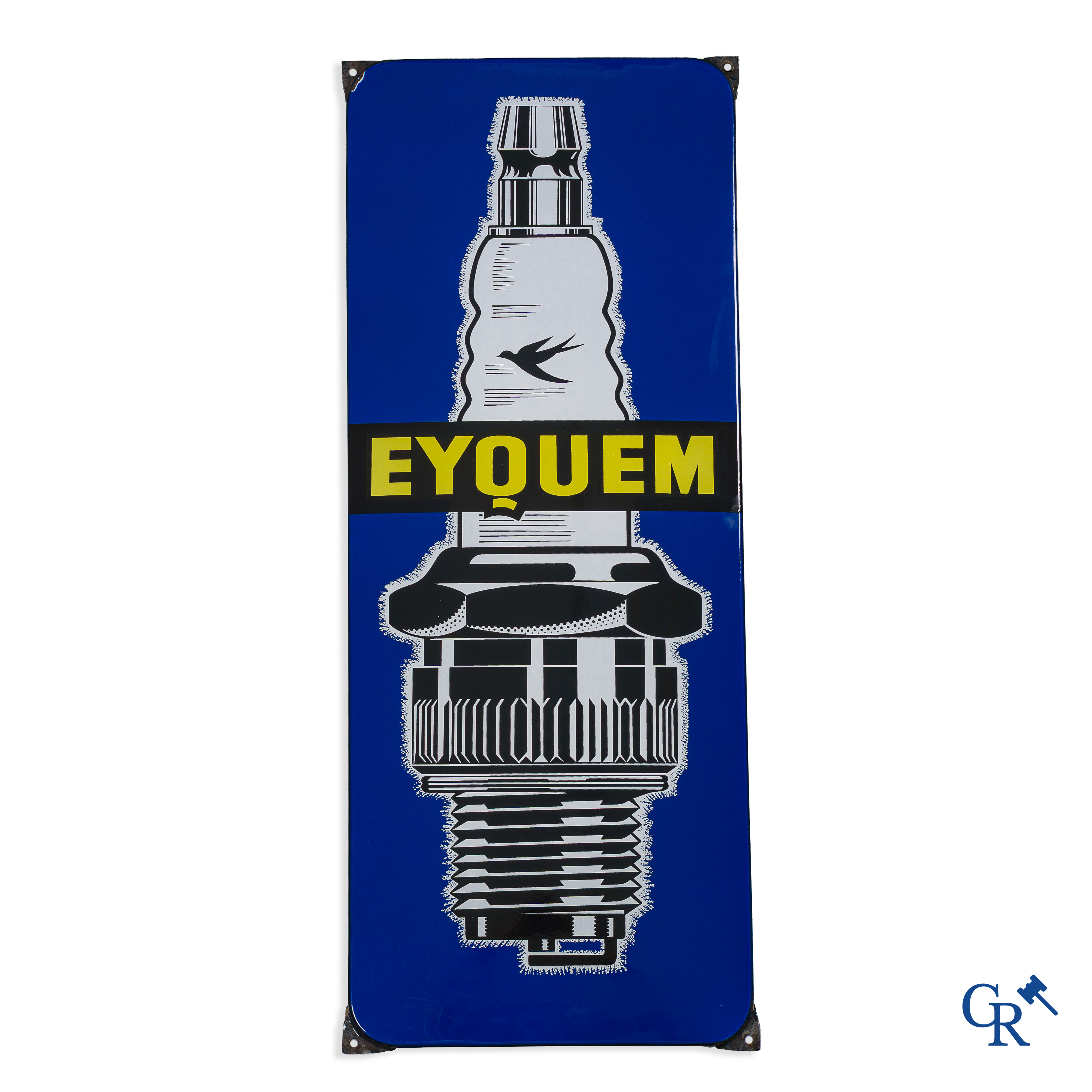 Eyquem. Emaille reclamebord voor Bougies Eyquem. Zeldzamere versie met blauwe achtergrond. Jaren '50.