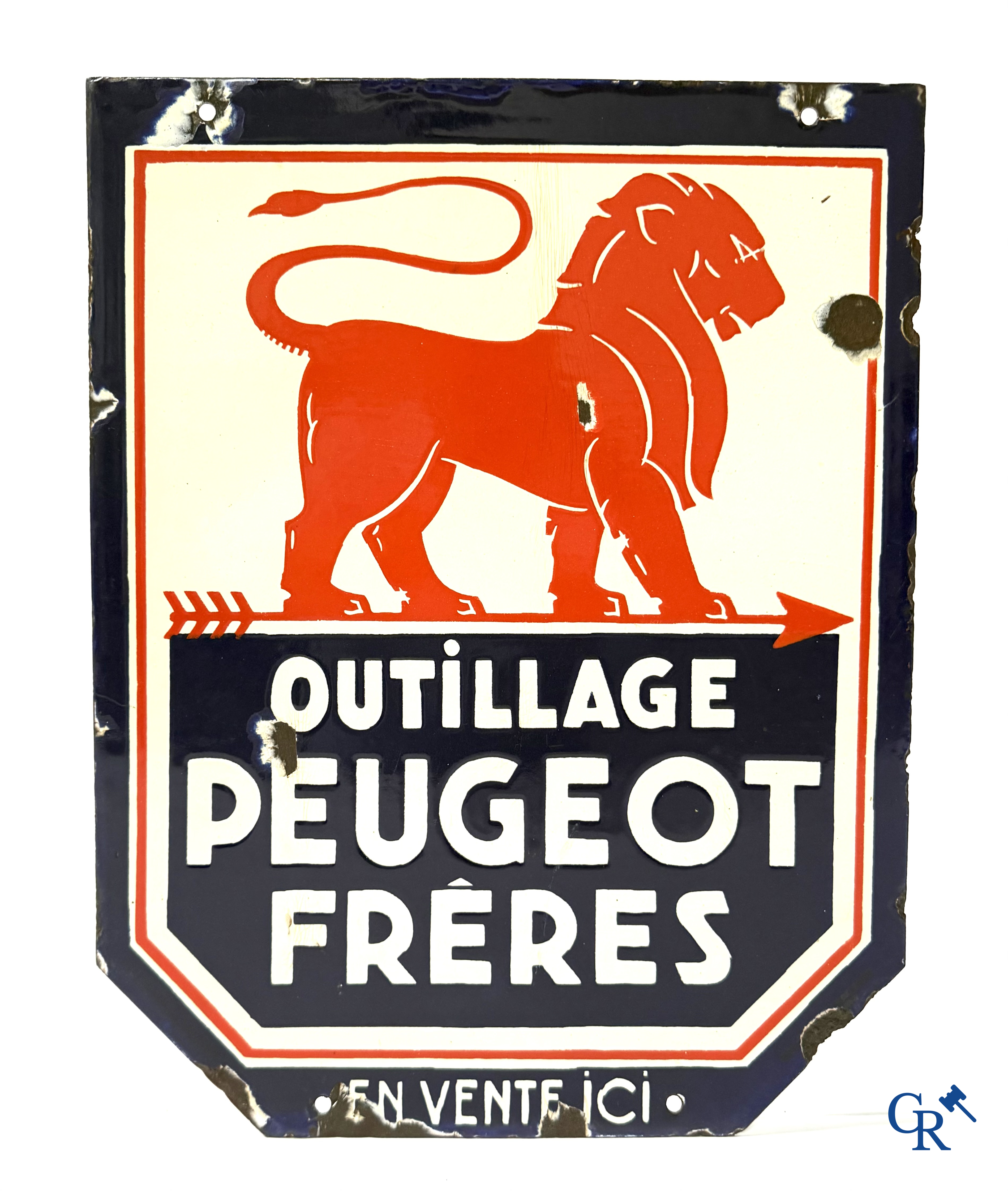 Peugeot frères, dubbelzijdig geëmailleerd uithangbord voor Peugeot. 30'er jaren.