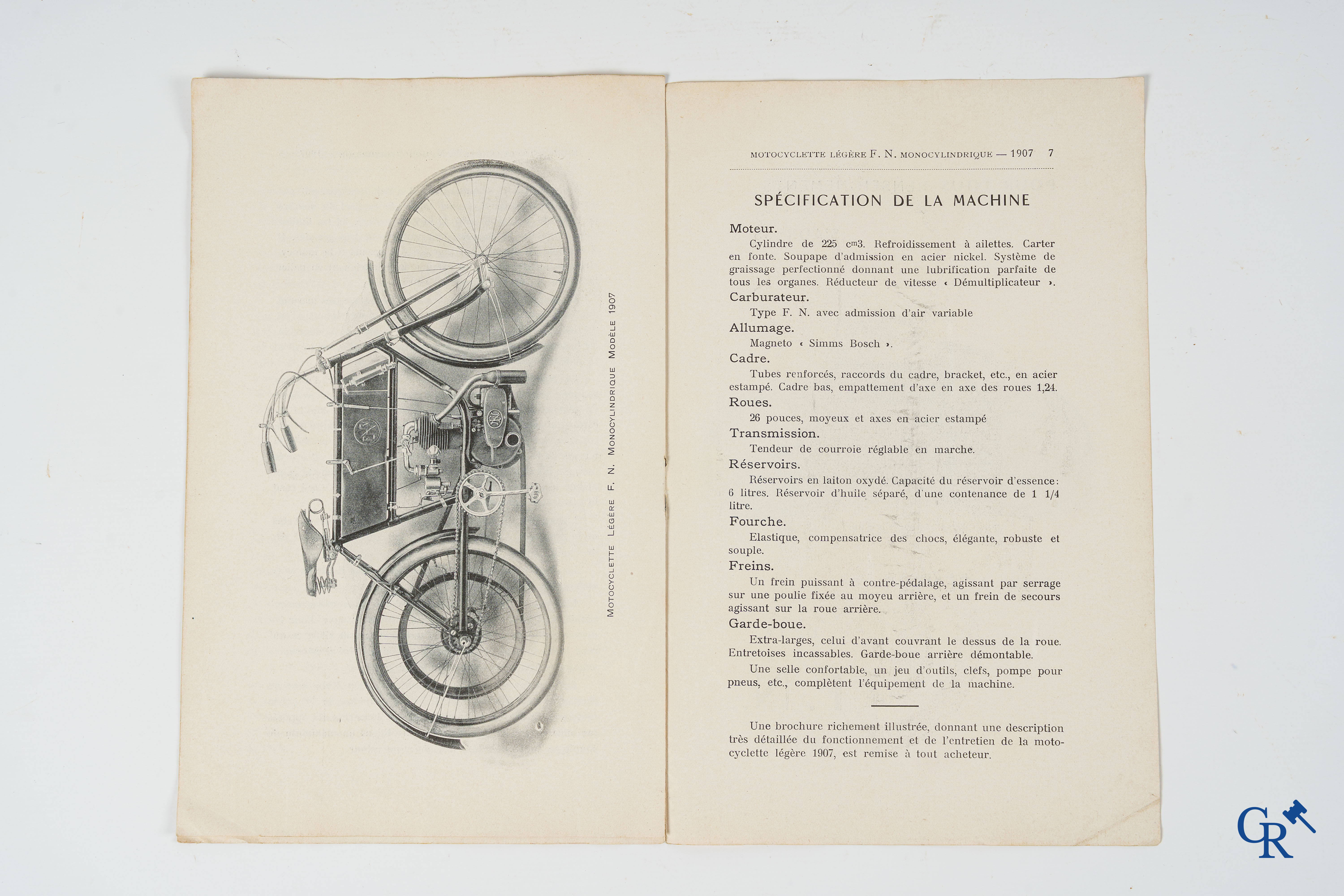 FN. Fabrique Nationale, Luik. Publiciteitsfolder voor de lichte motorfietsen F.N., één cylinder, model 1907.