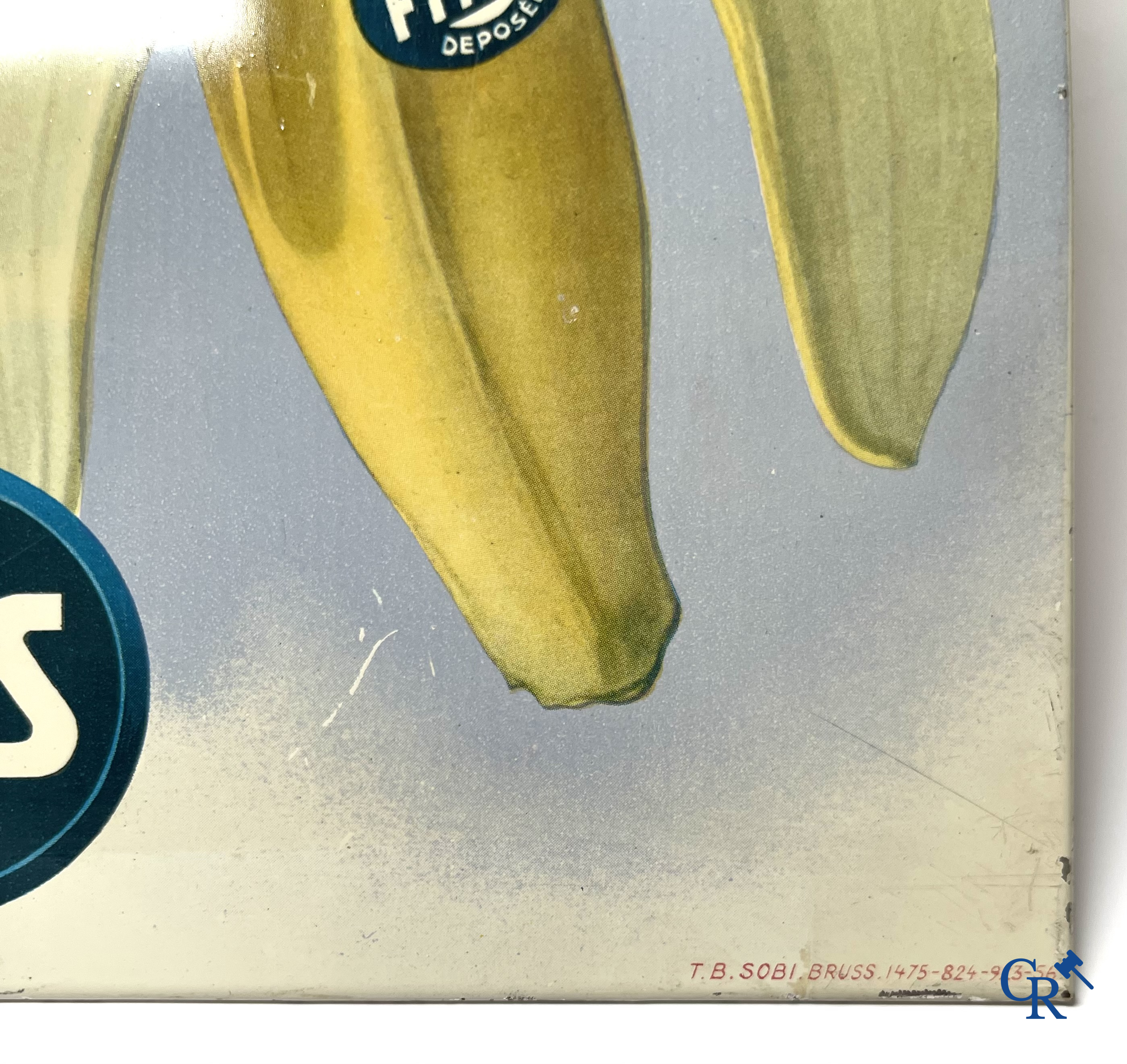 Fyffes, publiciteits thermometer in bedrukt blik voor Fyffes bananen. Sobi Brussel 1956.