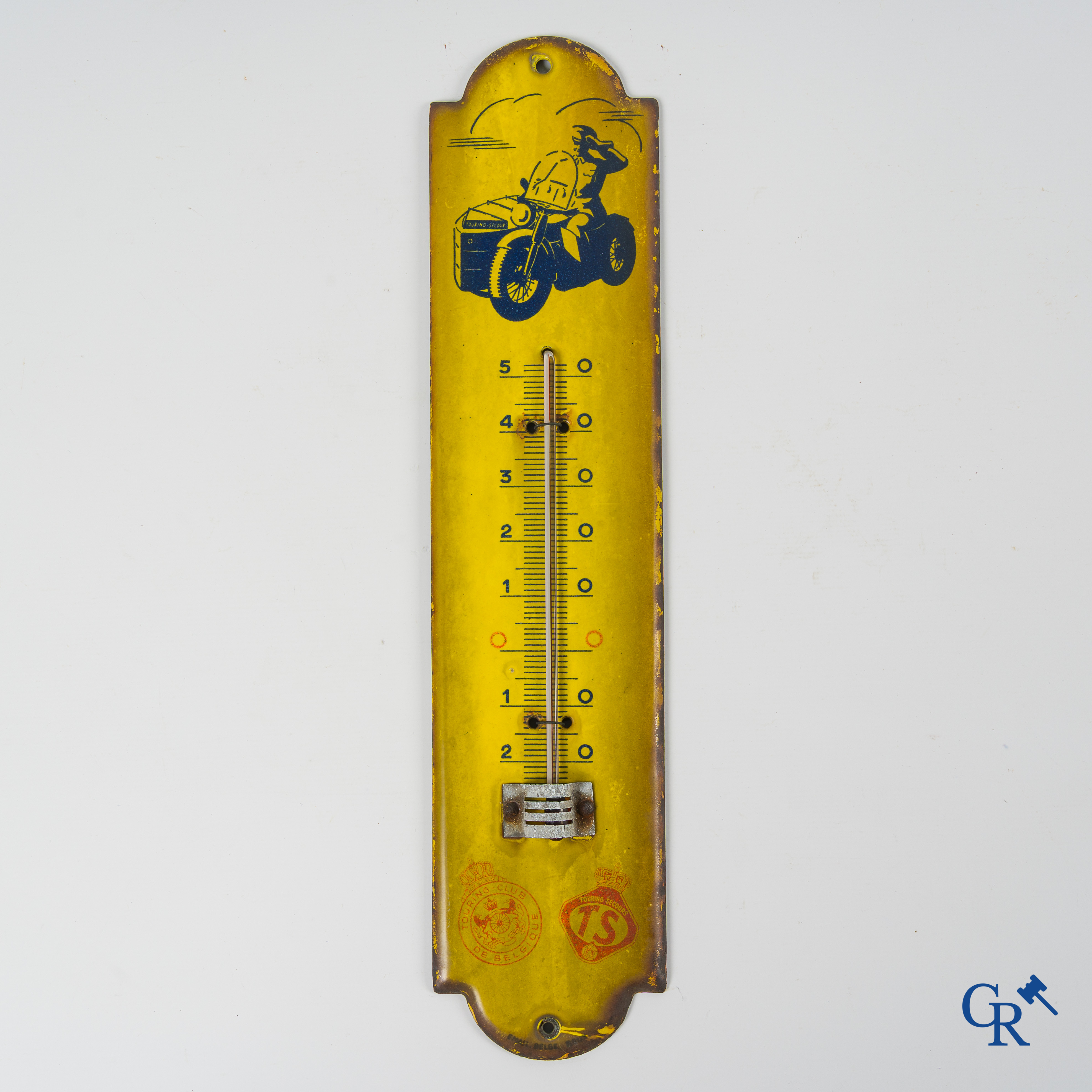Touring wegenhulp van België. Emaille publiciteits thermometer voor Touring Club. Emaillerie Belge.