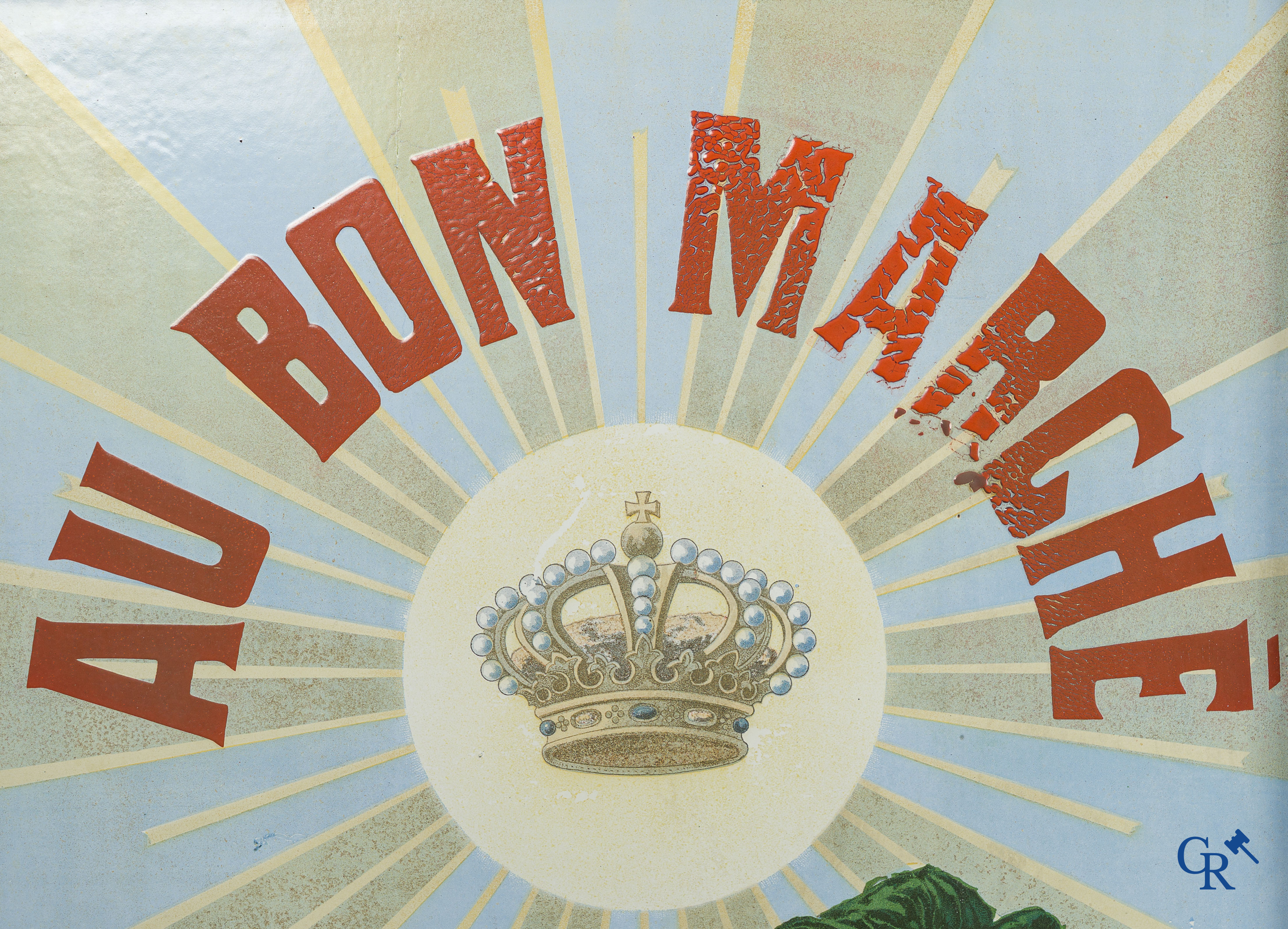 Delhaize Frères & Cie. "Au Bon Marché". Emaille reclamebord. Emaillerie Henrijean Bruxelles. Circa 1900.