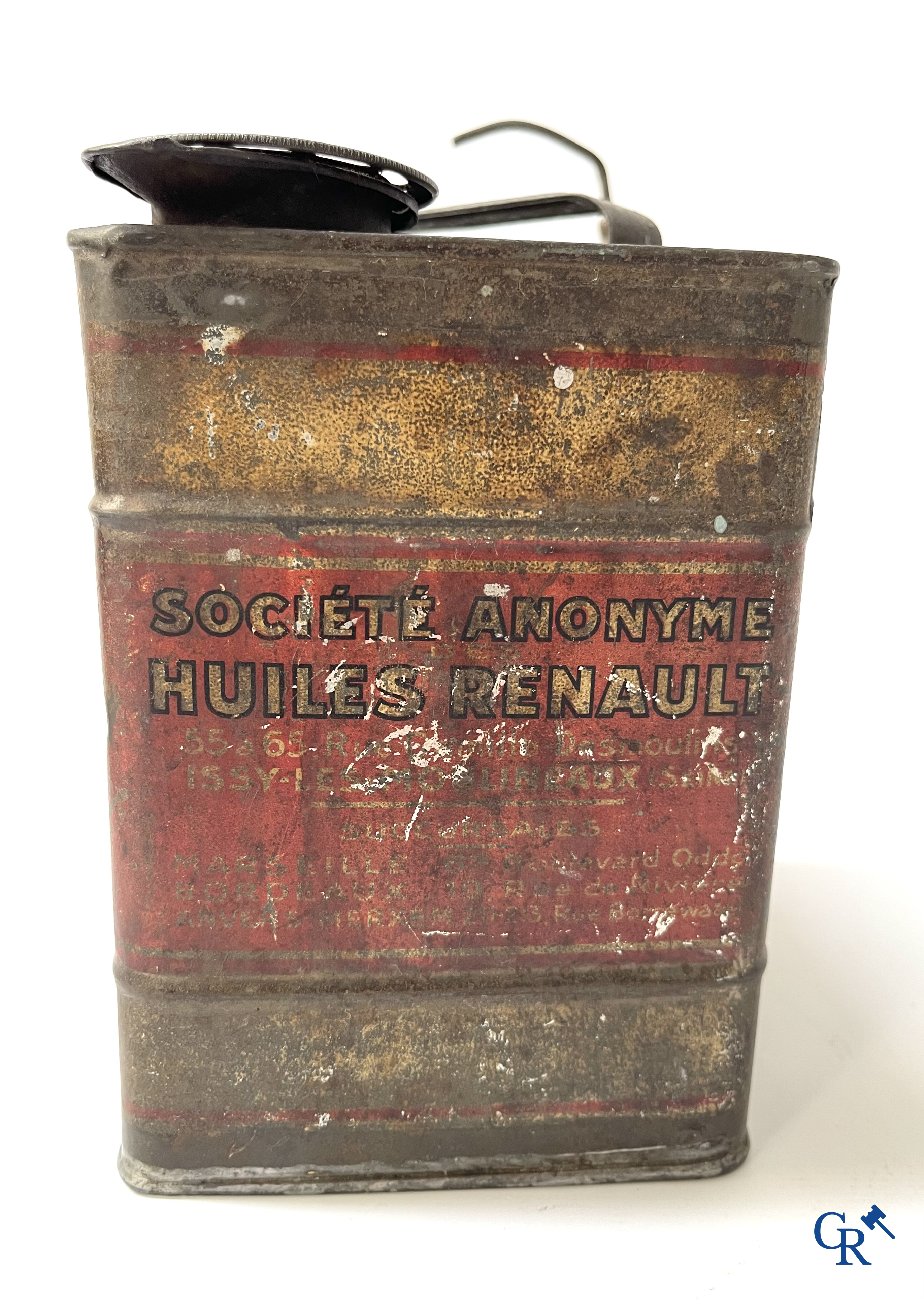 Automobilia. 3 vroege olieblikken voor motorolie. Huile Renault, Huile CIP Motrix, Huile Vitesse. Circa 1920.