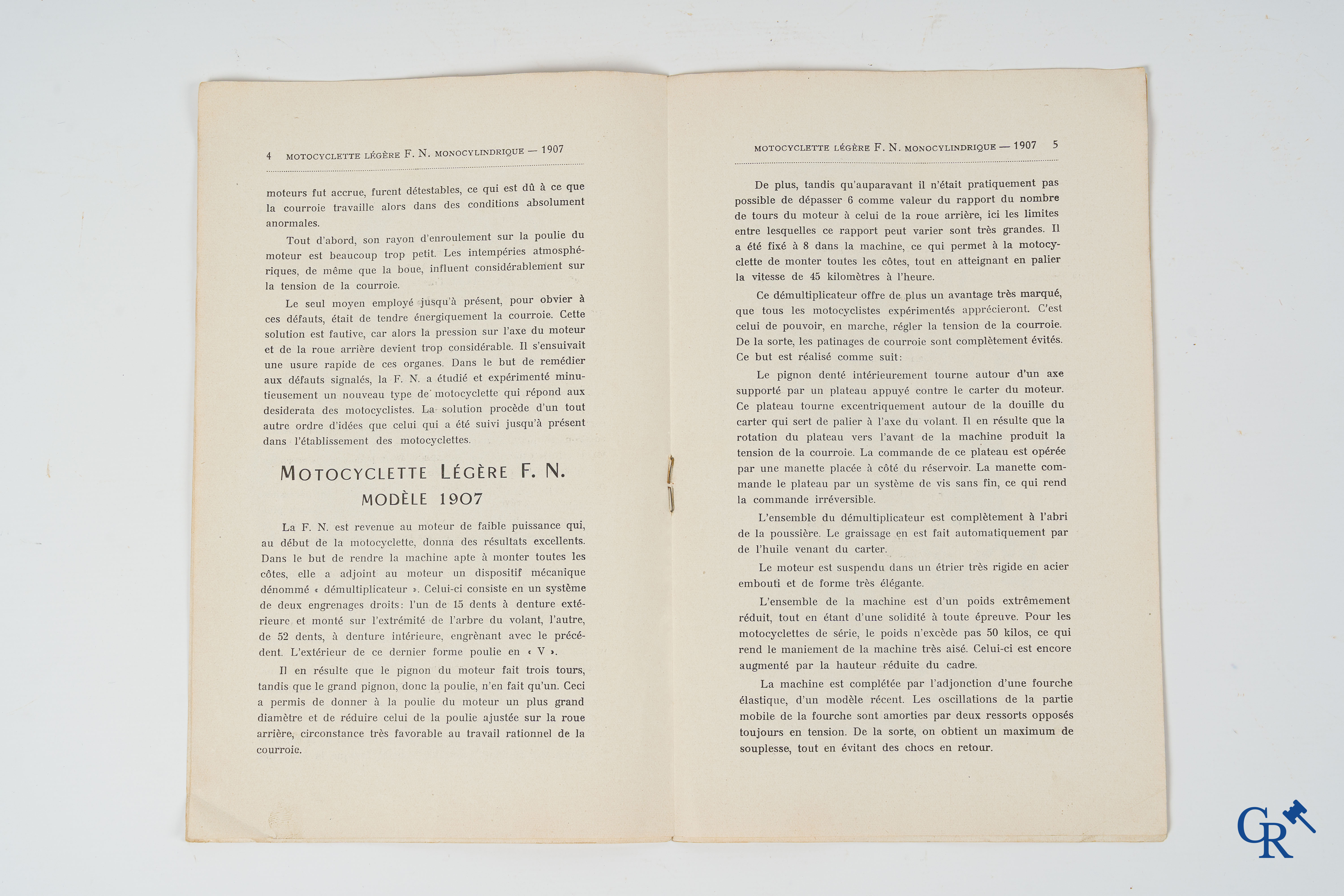 FN. Fabrique Nationale, Luik. Publiciteitsfolder voor de lichte motorfietsen F.N., één cylinder, model 1907.