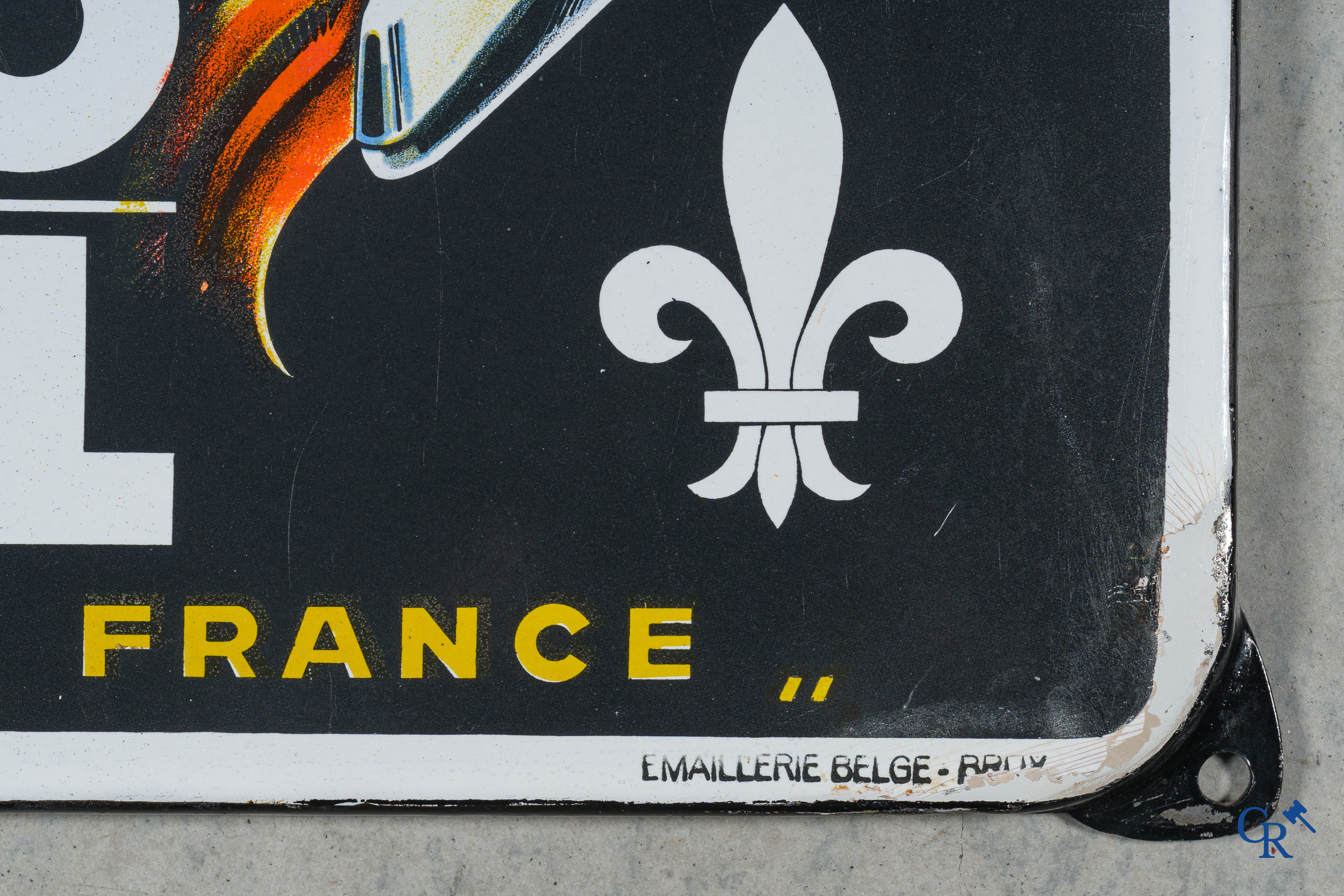 Pronto Verdal. Type "Tour de France" Emaille reclamebord voor de uurwerken van Pronto Watch Co. Emaillerie Belge 1949.