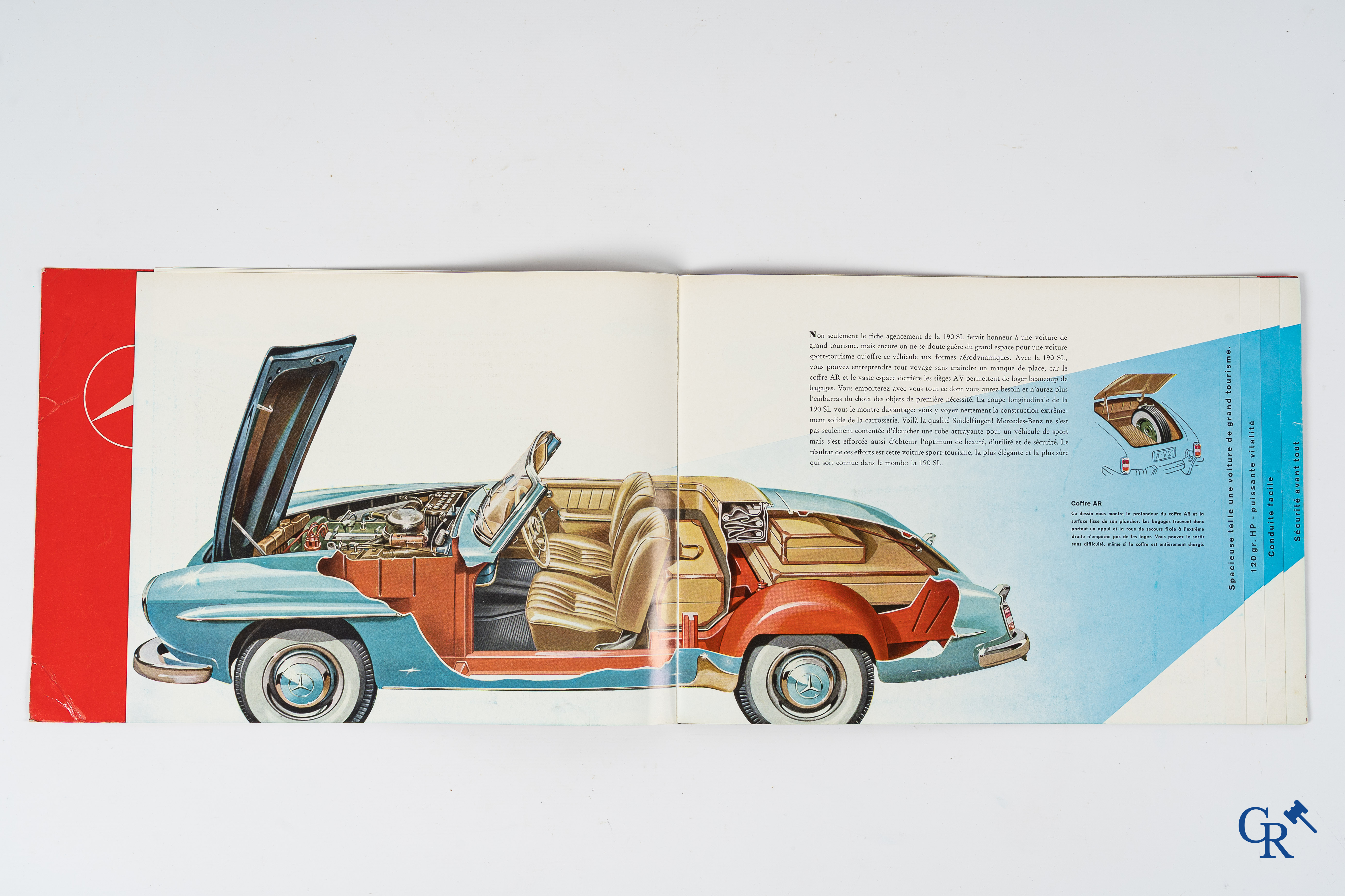 Automobilia. Mercedes Benz. Originele luxe publiciteitsfolder voor de 190SL Roadster en flyers voor de 300SL.