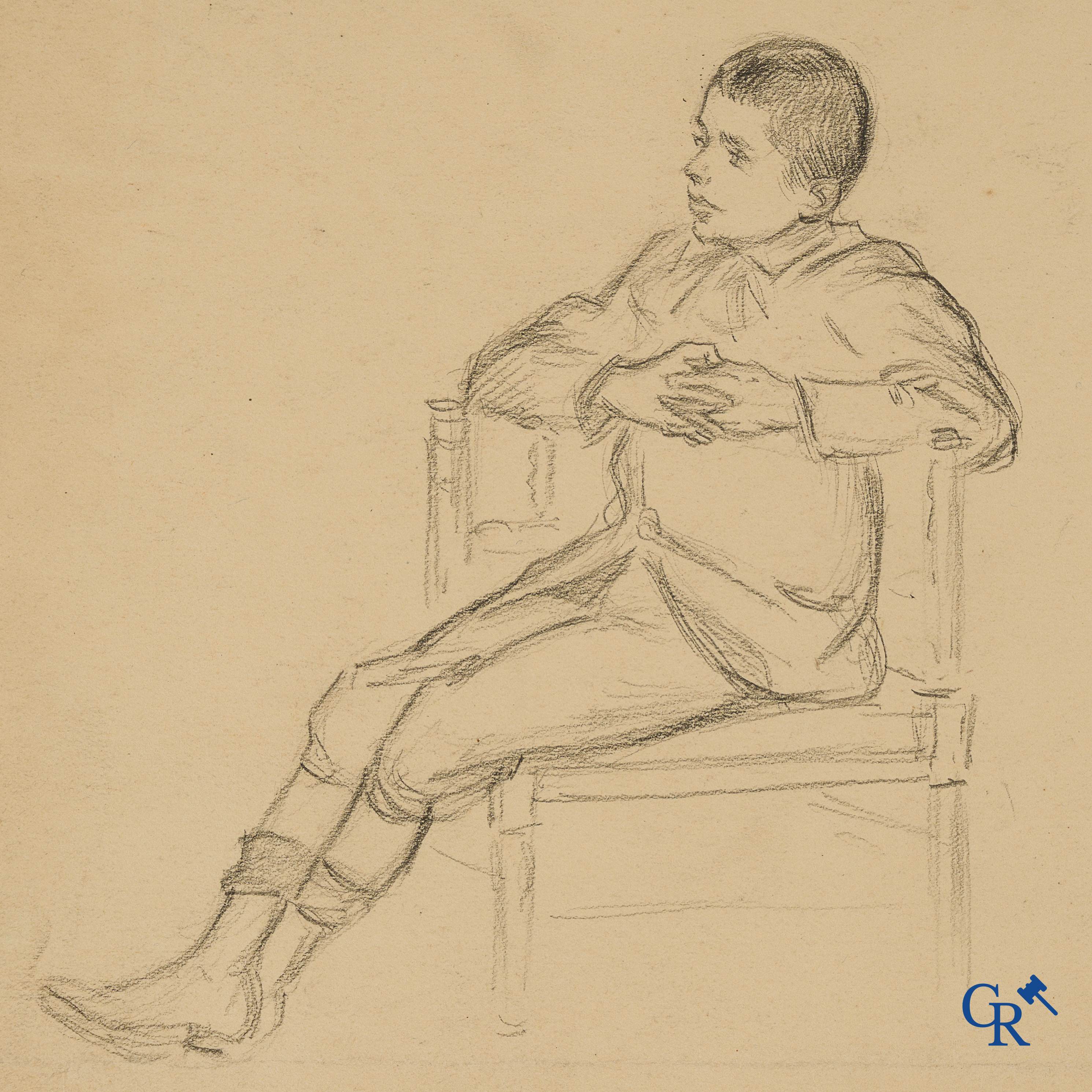 Firmin Bouisset (1859-1925) Portret van Jacques Bouisset in een armzetel. Potlood op papier.