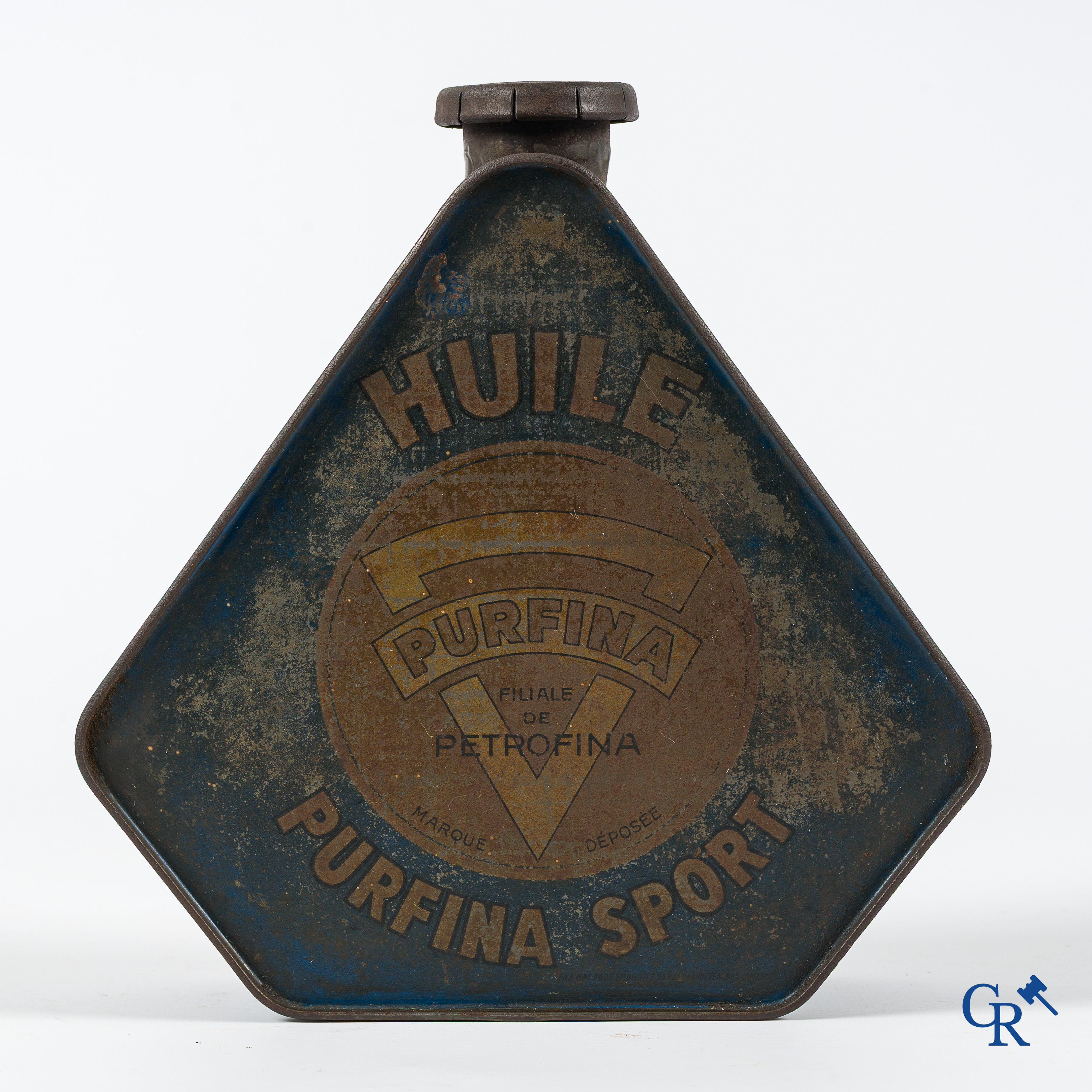 Automobilia. Huile Purfina Sport. 5-hoekig of pentagoon olieblik. Circa 1910-1920.
