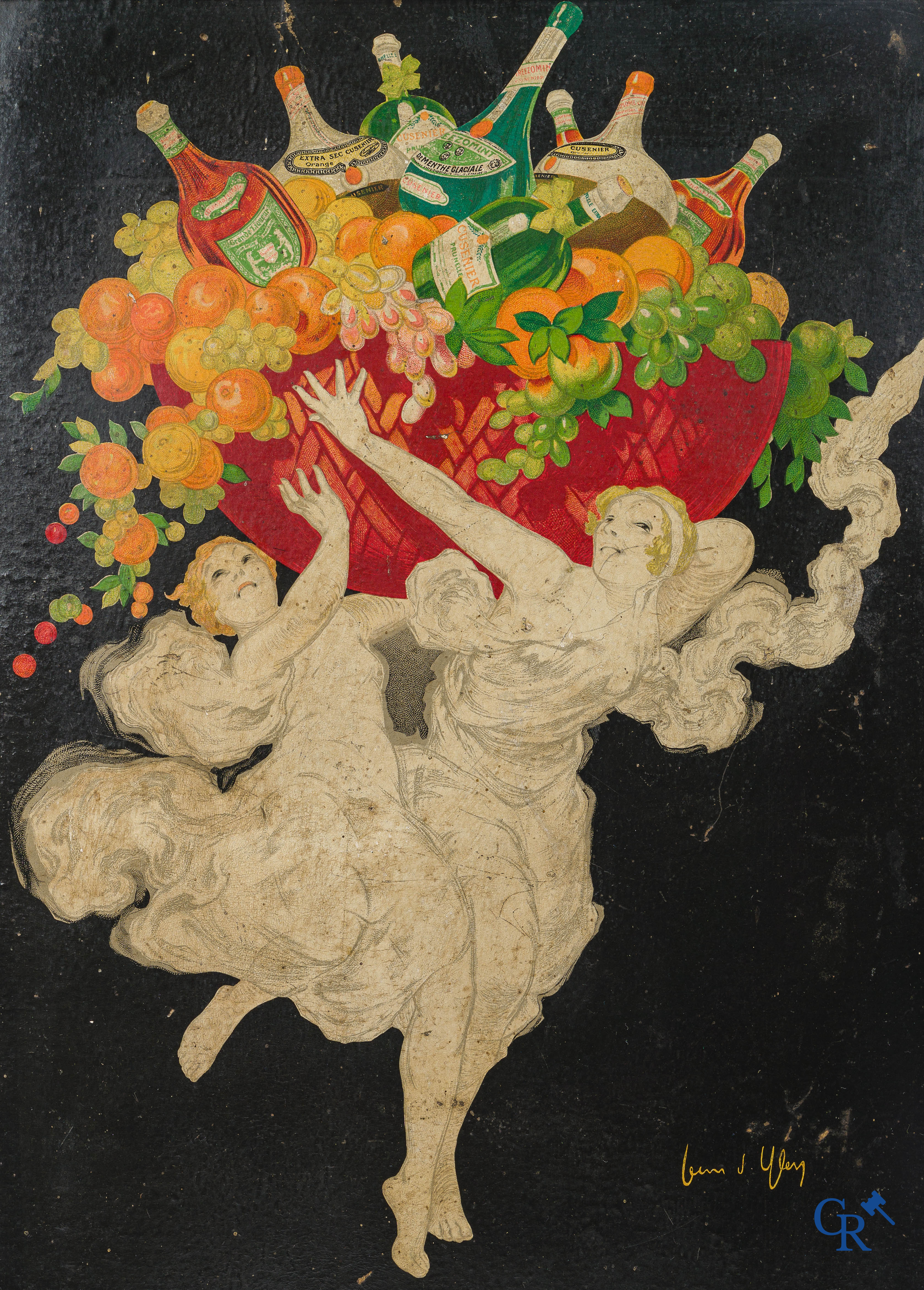 Jean D'Ylen, Jean-Paul Beguin (1886-1938) Cusenier, Liqueurs De Luxe. Publiciteitskarton in de originele kader.