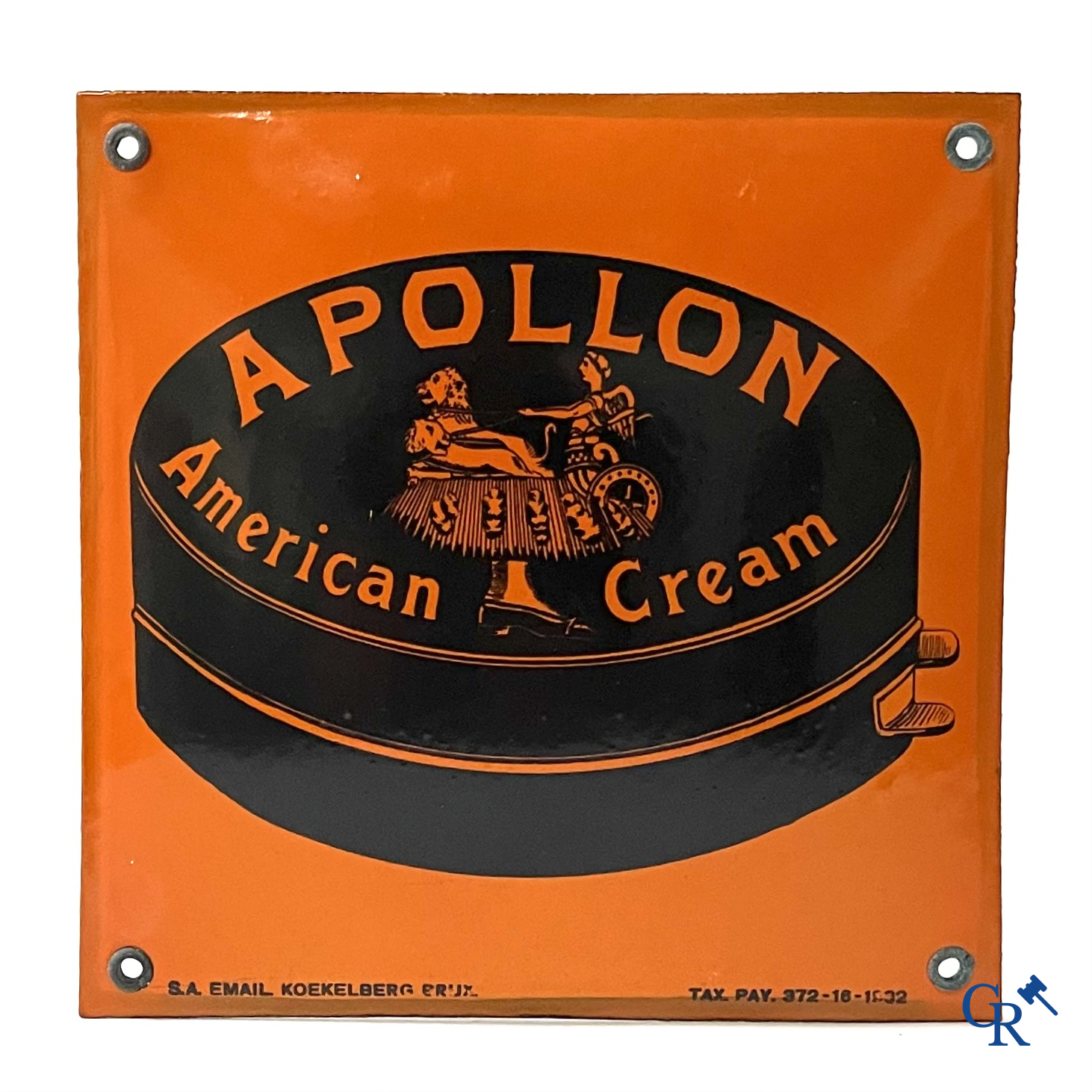 Apollon, American Cream. Emaille reclamebord voor schoensmeer. S.A. email. Koekelberg Bruxelles. 1932.