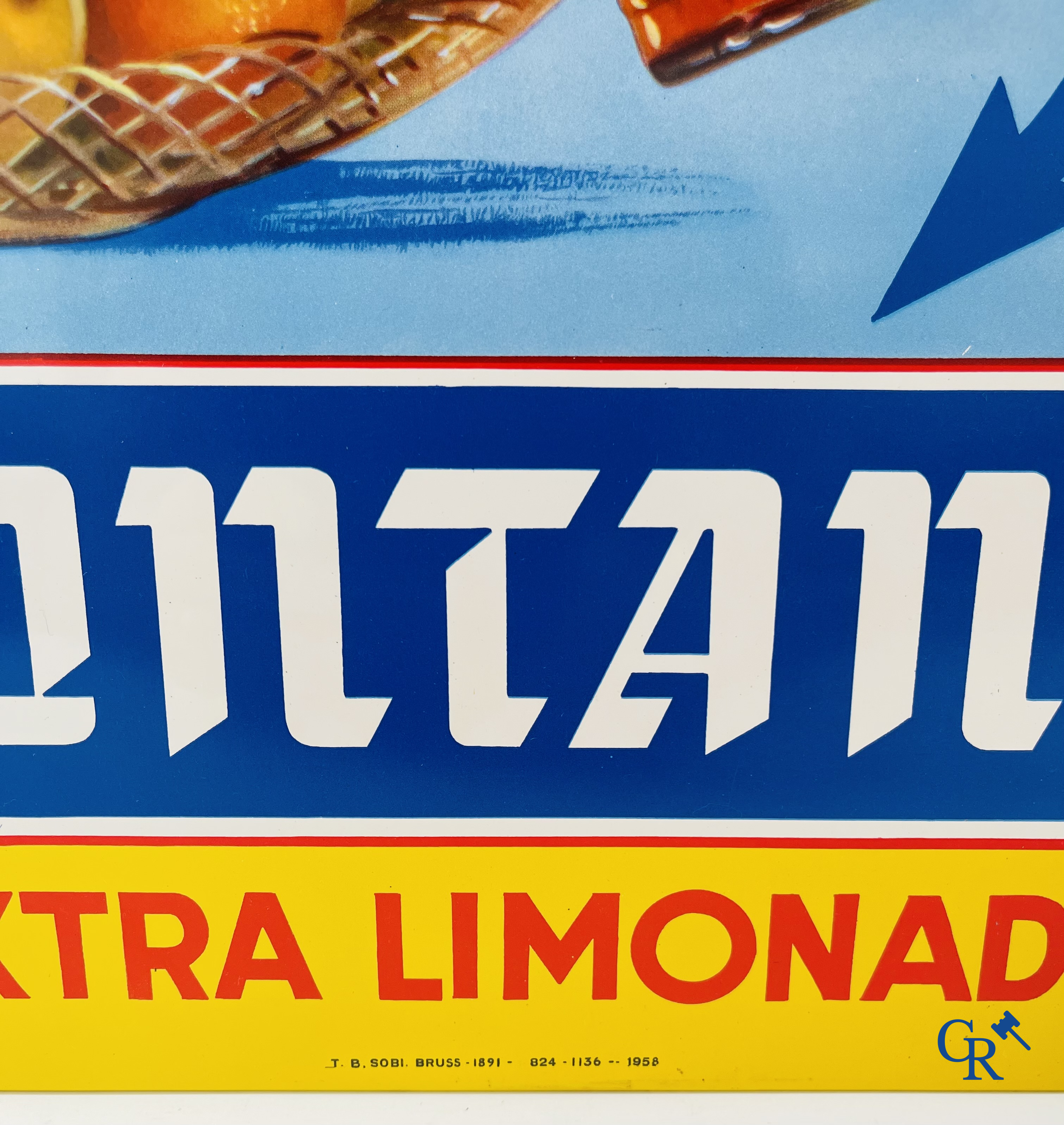 Fontana Limonade. Blikken reclamebord met een afbeelding ontworpen door Prion. J.B. Sobi Brussel 1958.