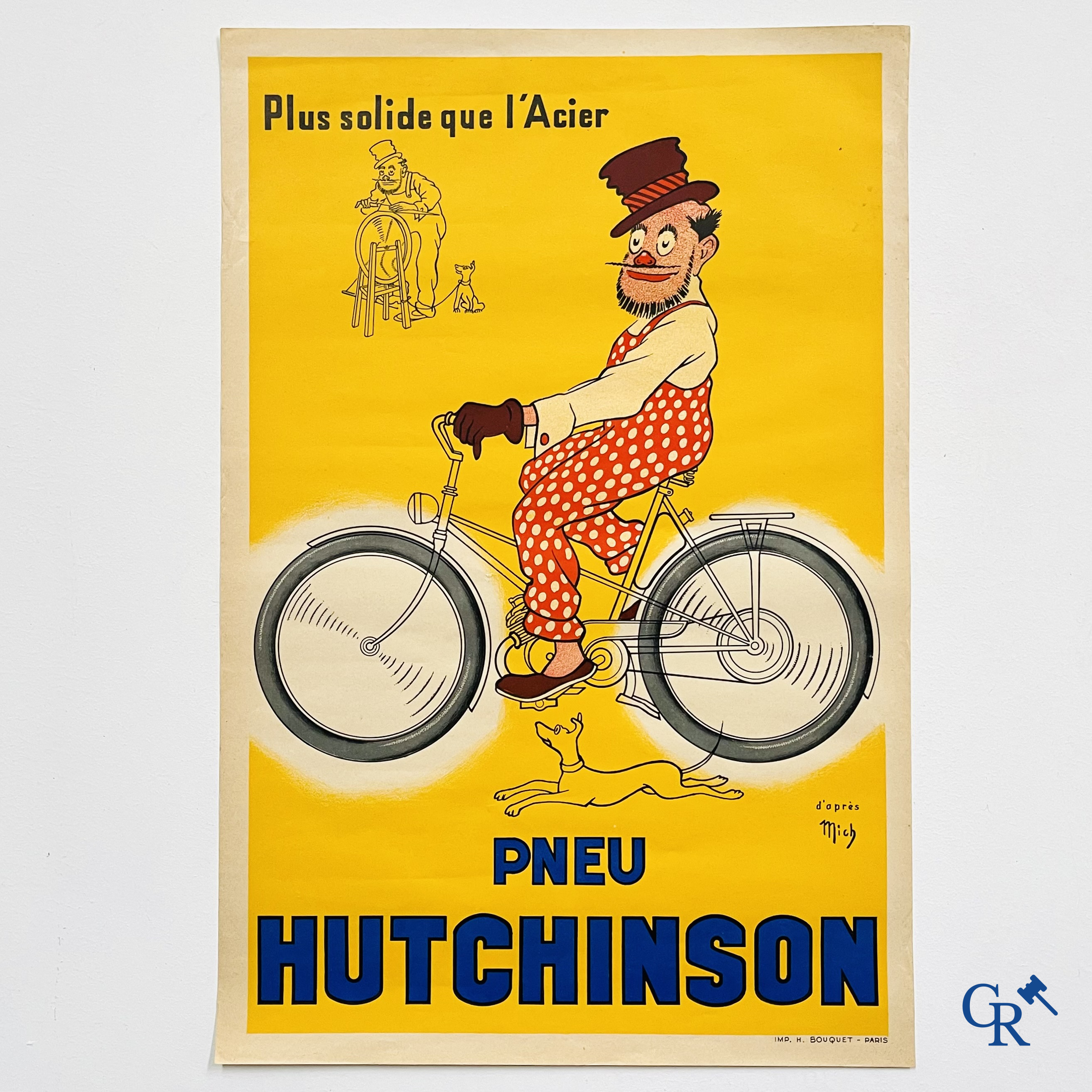 Pneu Hutchinson, Plus solide que l'Acier. Lithographie op papier met een ontwerp van Mich. Imp. H. Bouquet - Paris.